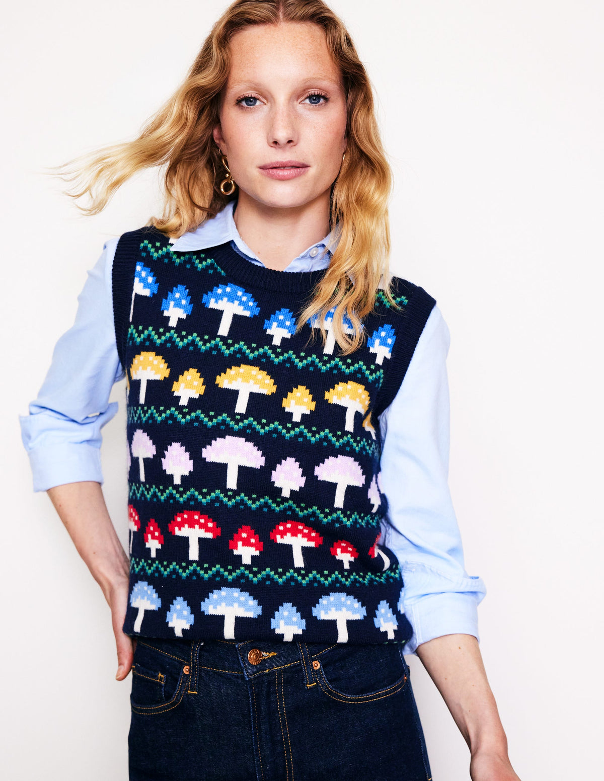 Edie Fair Isle Vest-Navy Mushroom - Image 1