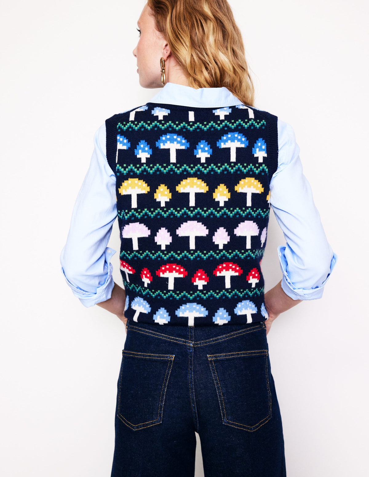 Edie Fair Isle Vest-Navy Mushroom - Image 3