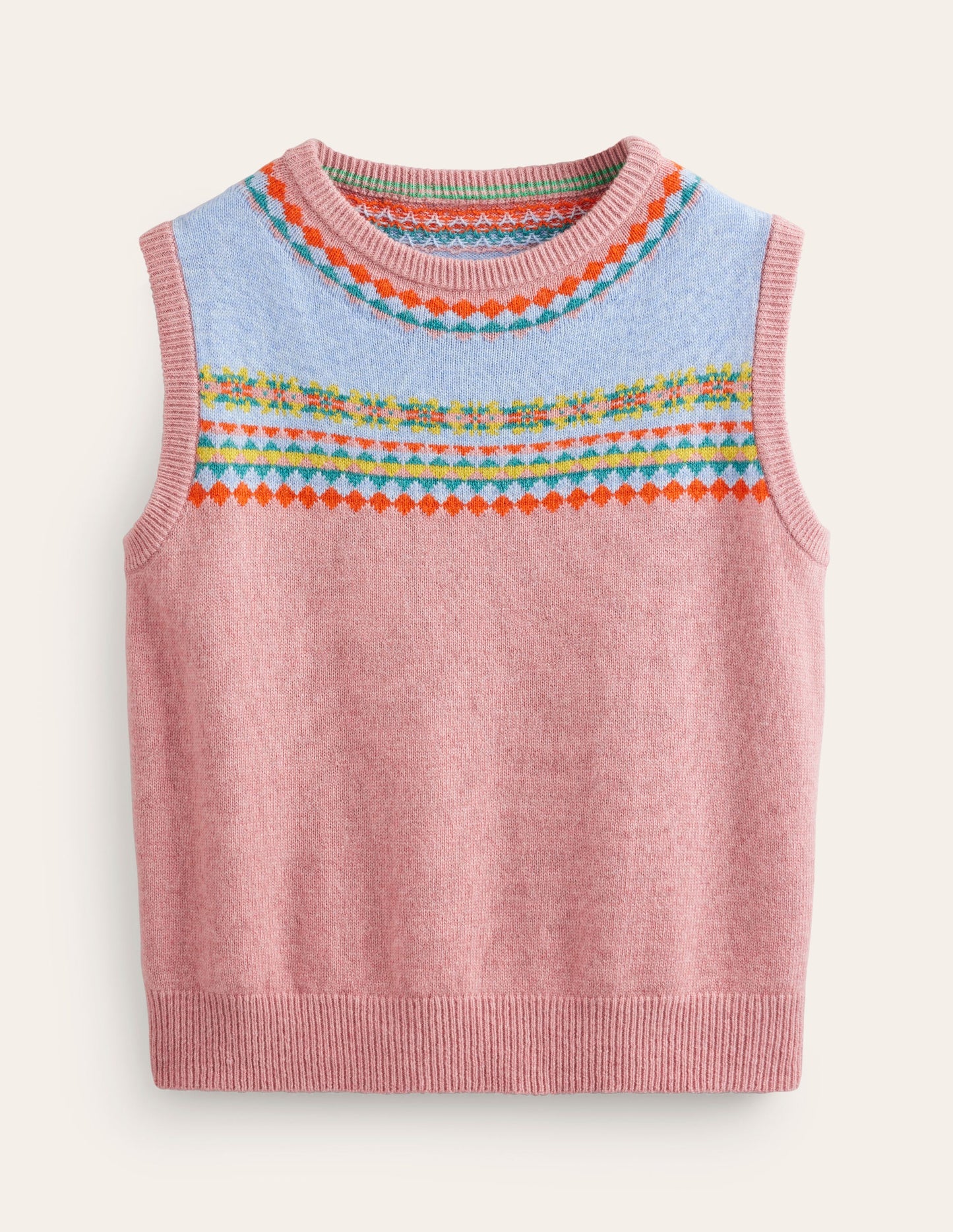 Edie Fair Isle Sweater Vest-Pink Fair Isle