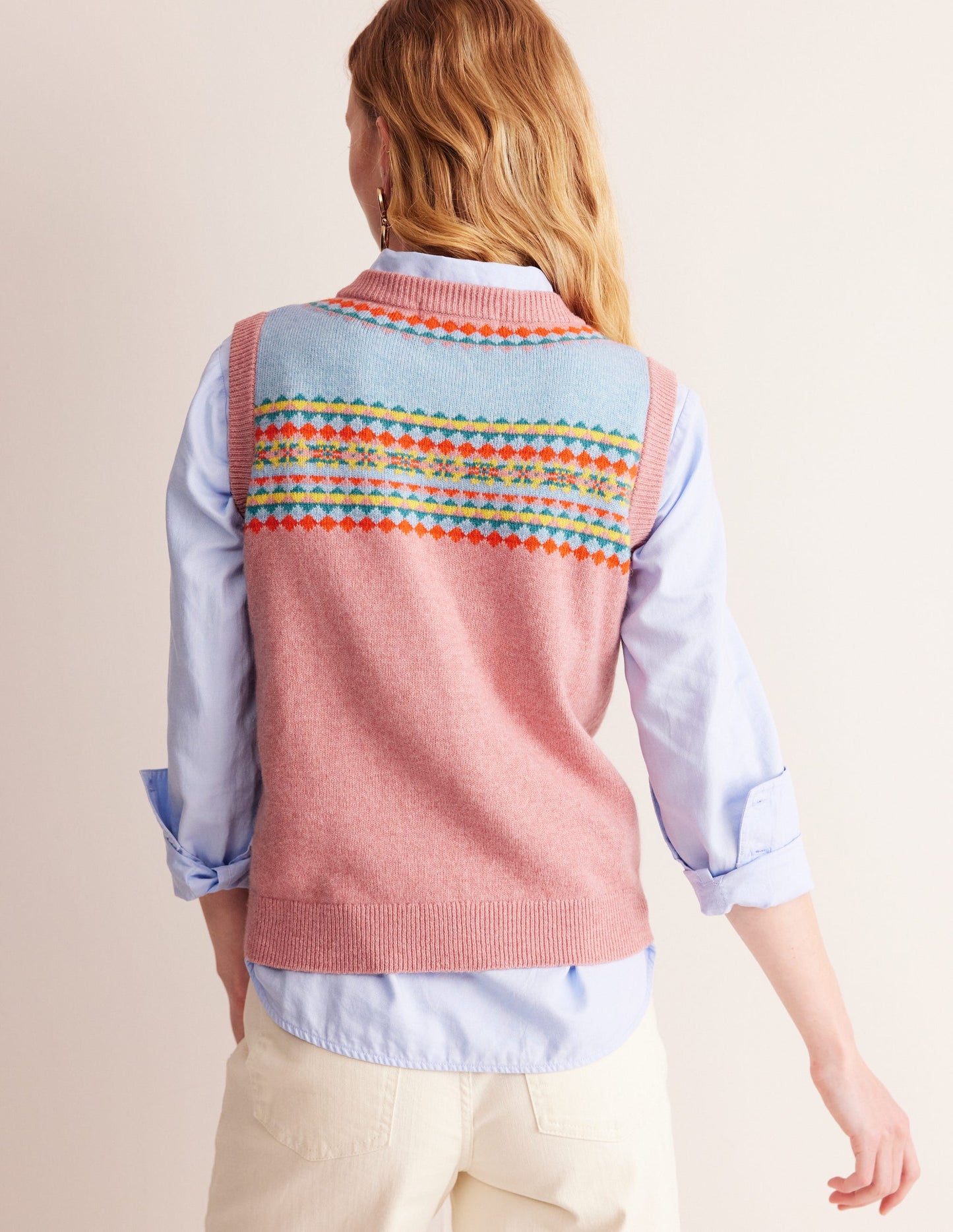 Edie Fair Isle Sweater Vest-Pink Fair Isle