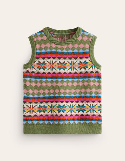 Edie Fair Isle Sweater Vest-Green Heritage Fair Isle