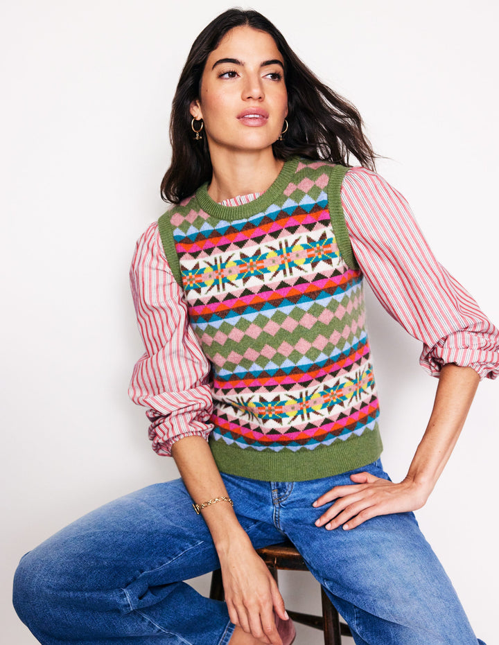 Edie Fair Isle Vest-Green Heritage Fair Isle