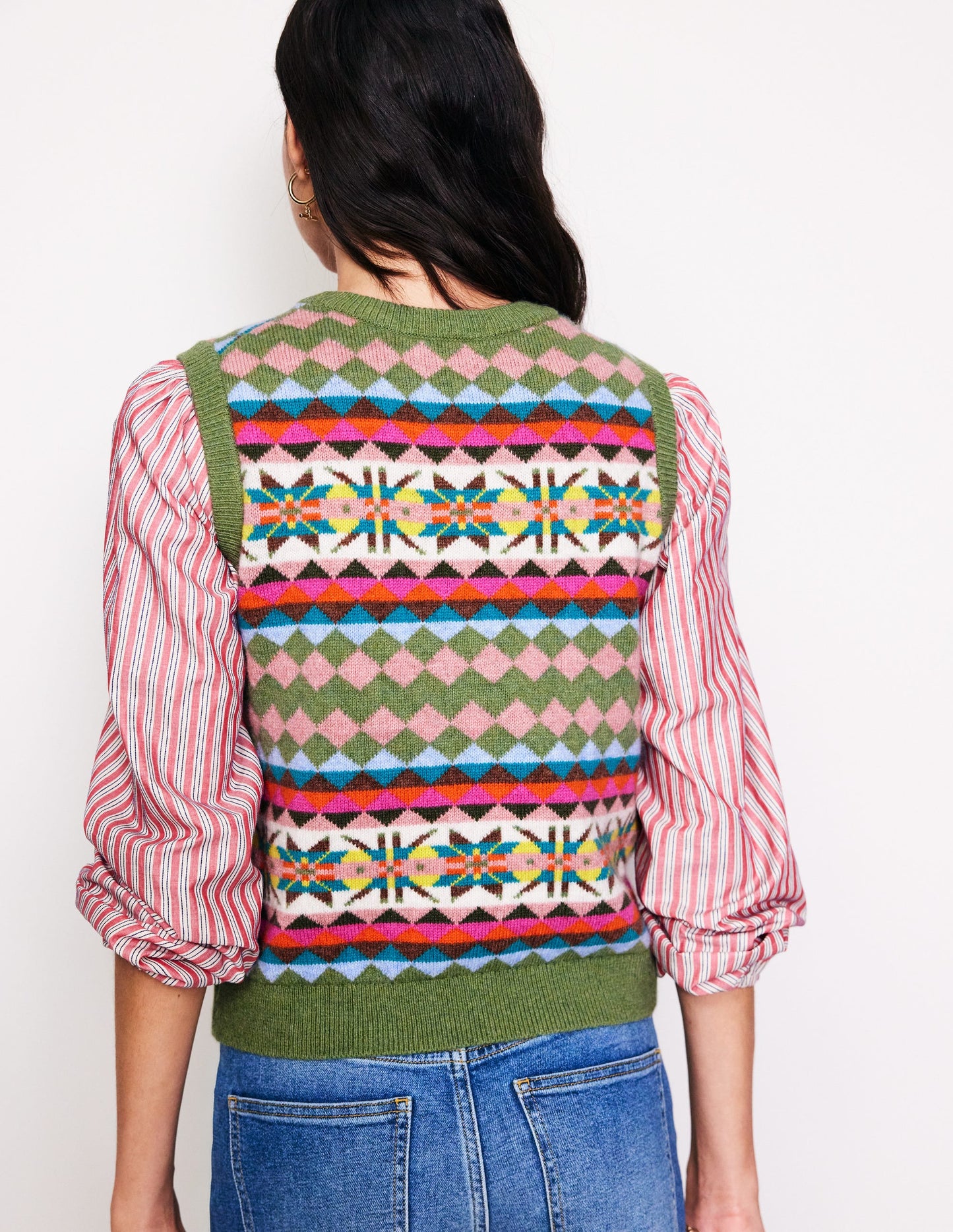 Edie Fair Isle Sweater Vest-Green Heritage Fair Isle