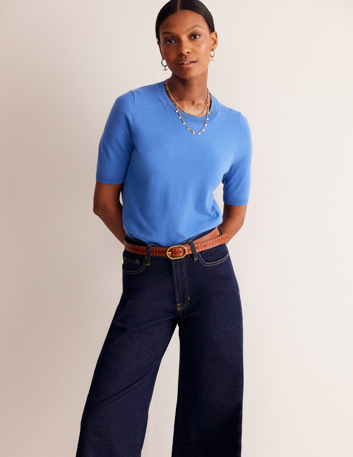 Catriona Cotton Crew T-shirt-Blue Jay-1