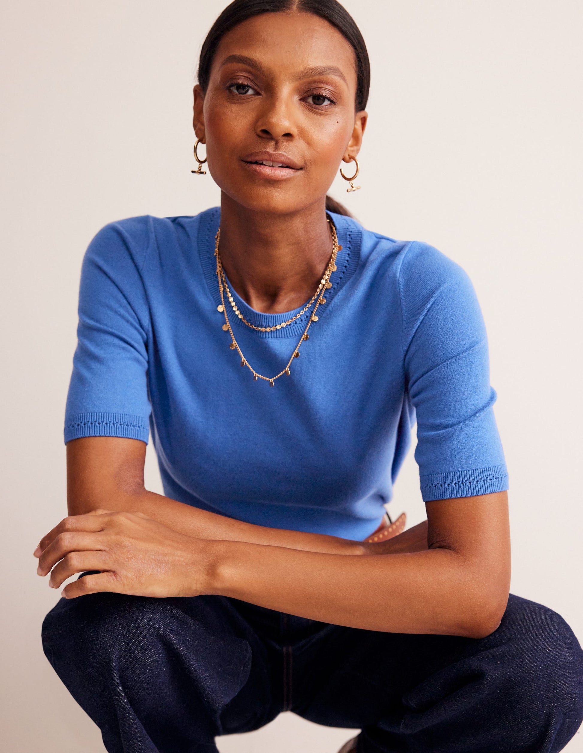 Catriona Cotton Crew T-shirt-Blue Jay-4