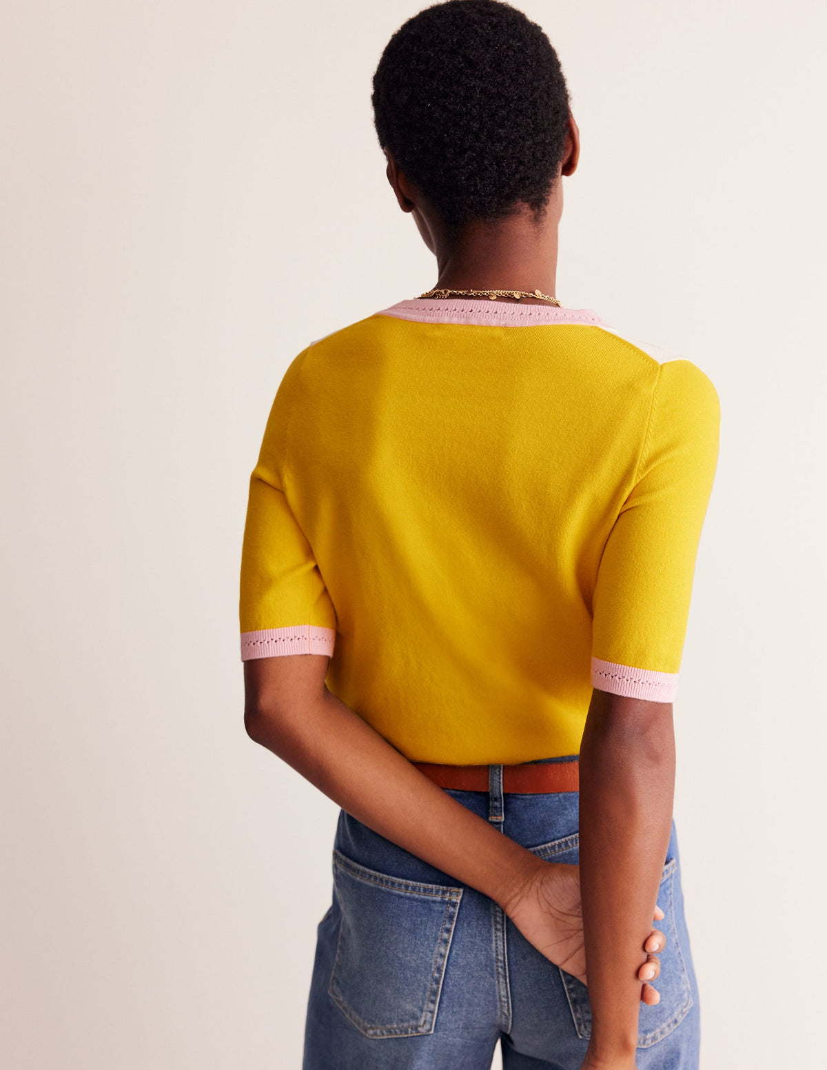 Catriona Cotton Crew T-shirt-Warm Ivory/ Mimosa Yellow - Image 3