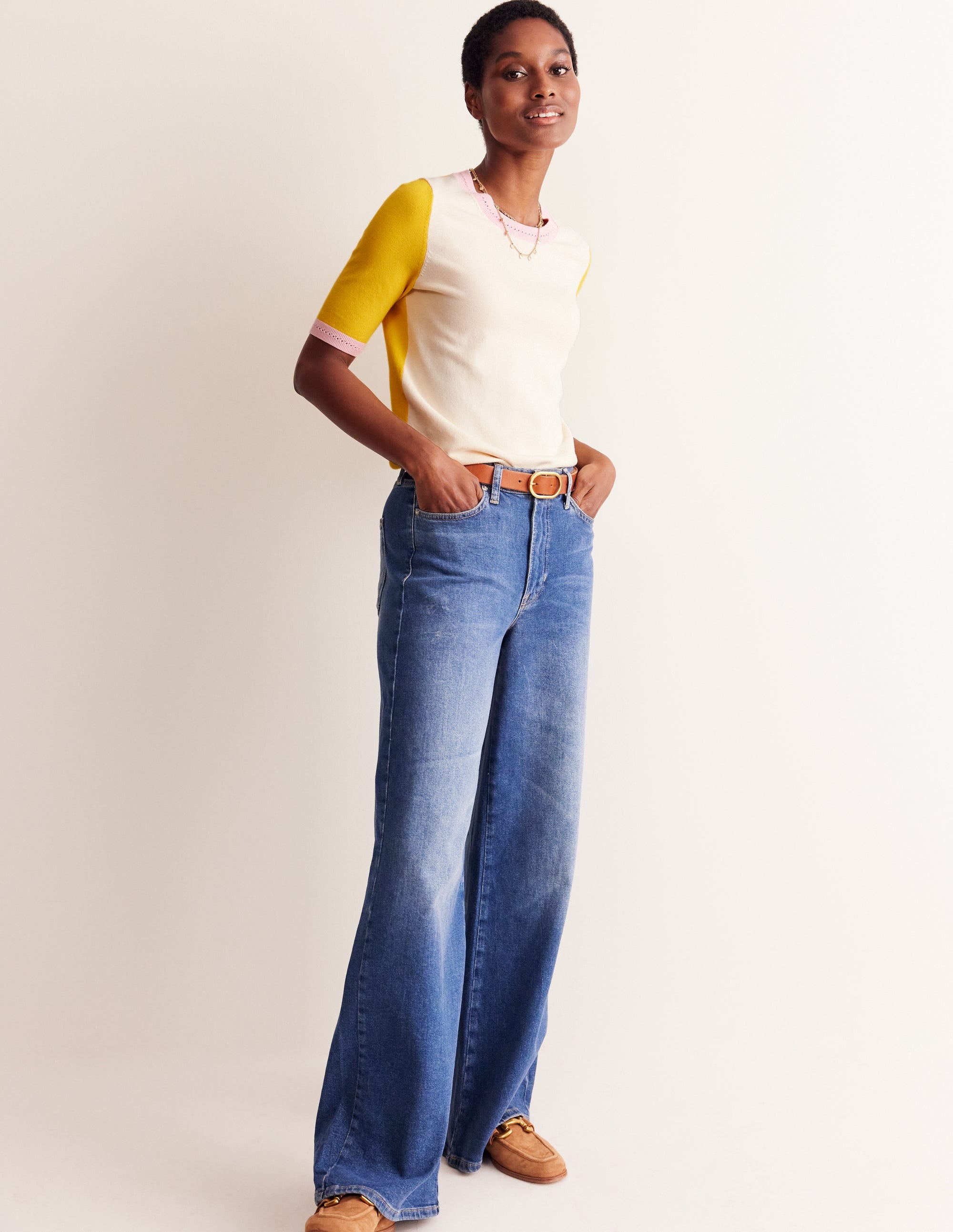 Catriona Cotton Crew T-shirt-Warm Ivory/ Mimosa Yellow - Image 4