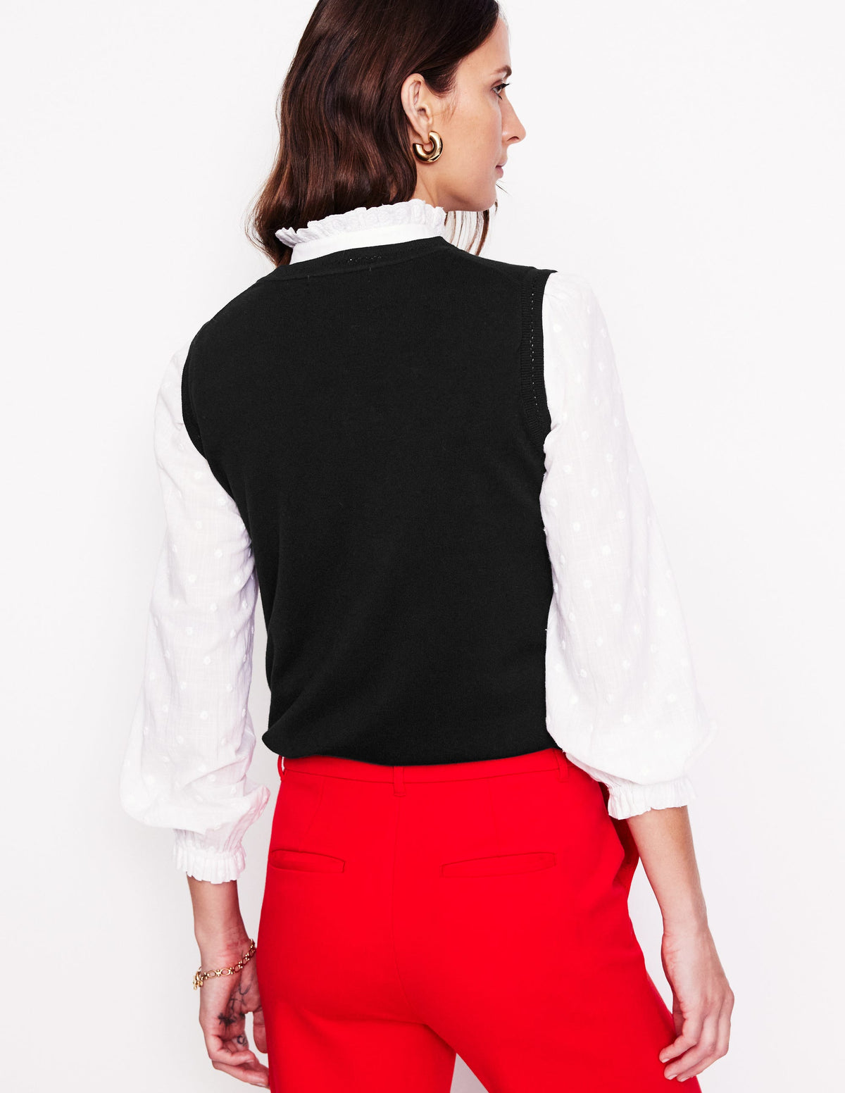 Catriona Crew Neck Cotton Vest-Black - Image 3