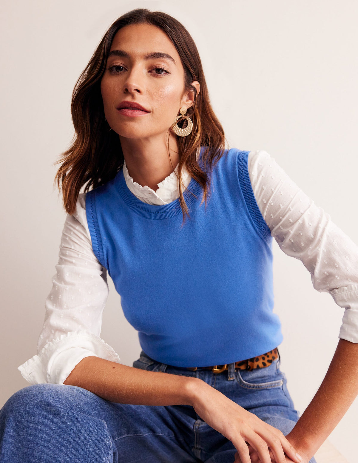 Catriona Crew Neck Cotton Vest-Blue Jay - Image 1