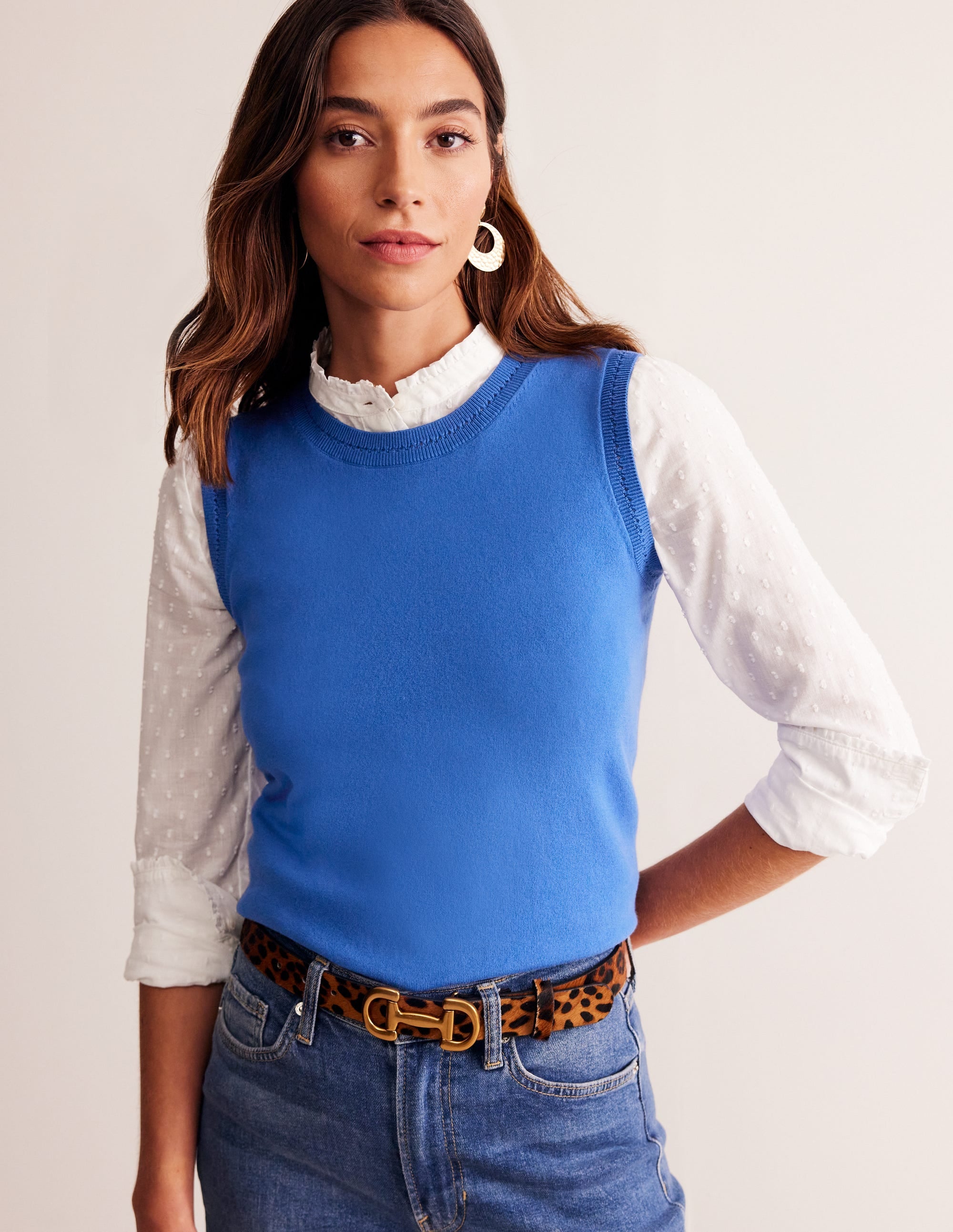 Catriona Crew Neck Cotton Vest-Blue Jay - Image 4