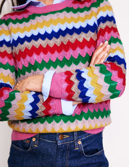 Fluffy Diagonal Stripe Sweater-Multi