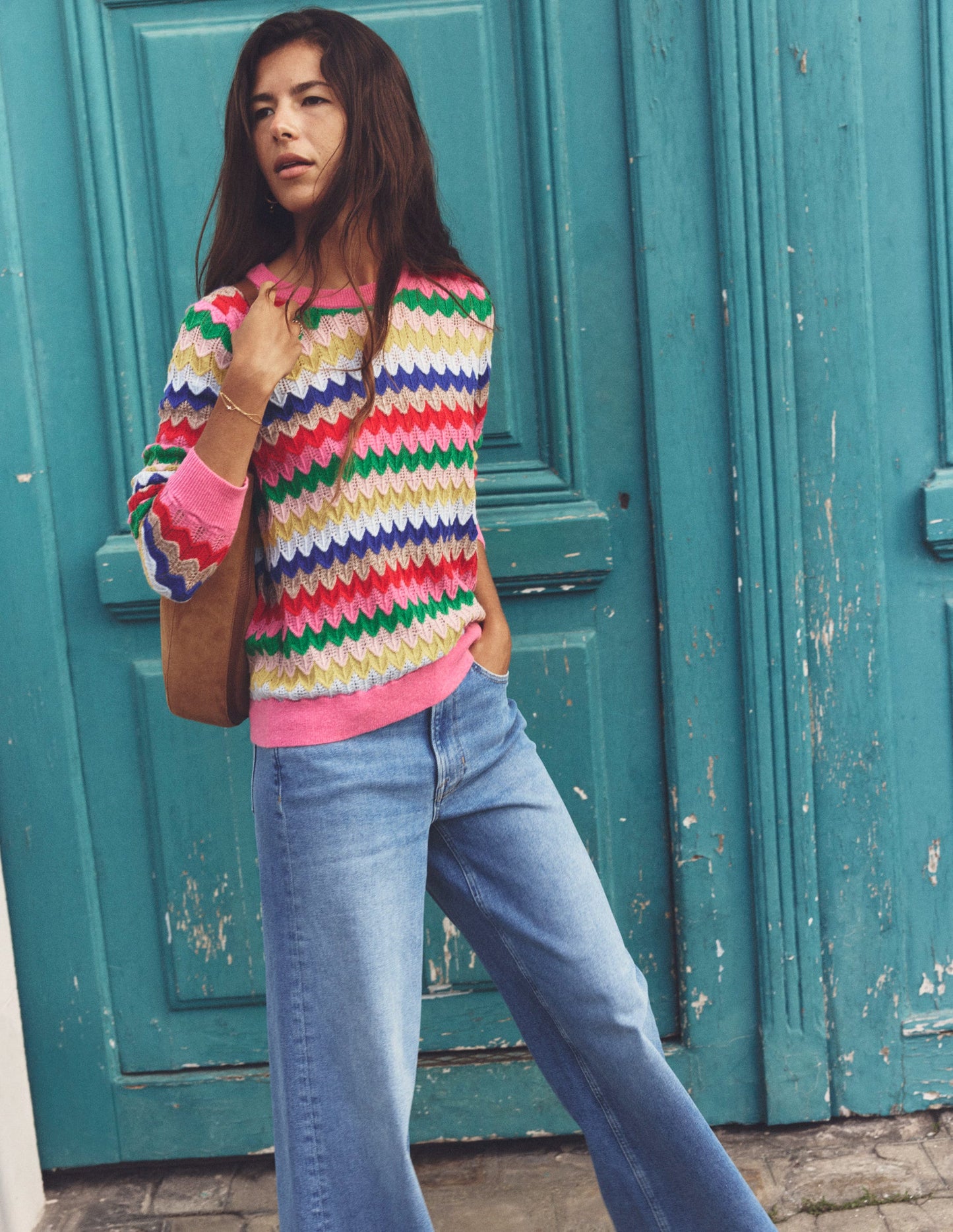 Fluffy Diagonal Stripe Sweater-Multi