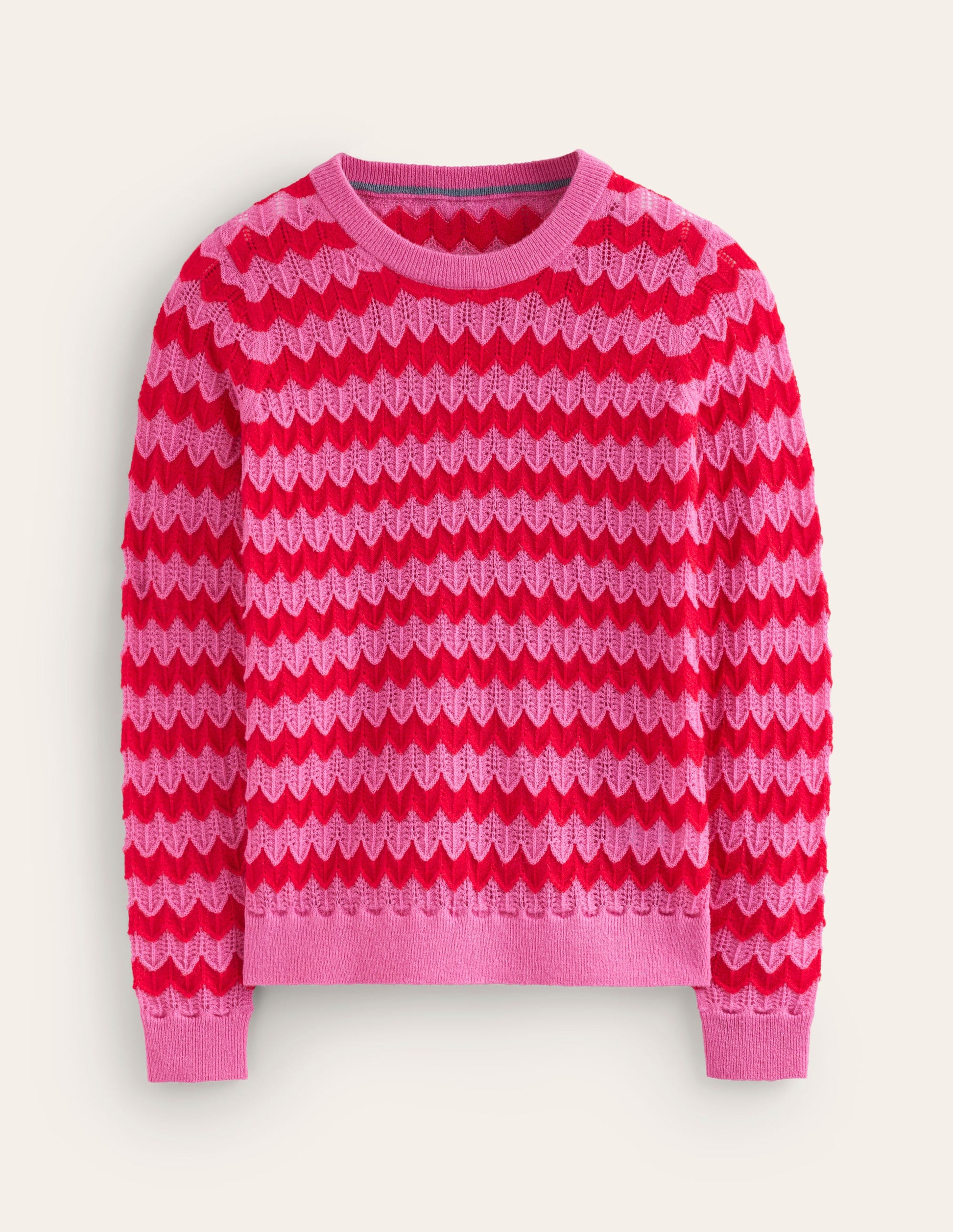 Fluffy Diagonal Stripe Sweater-Pink/ Red-5