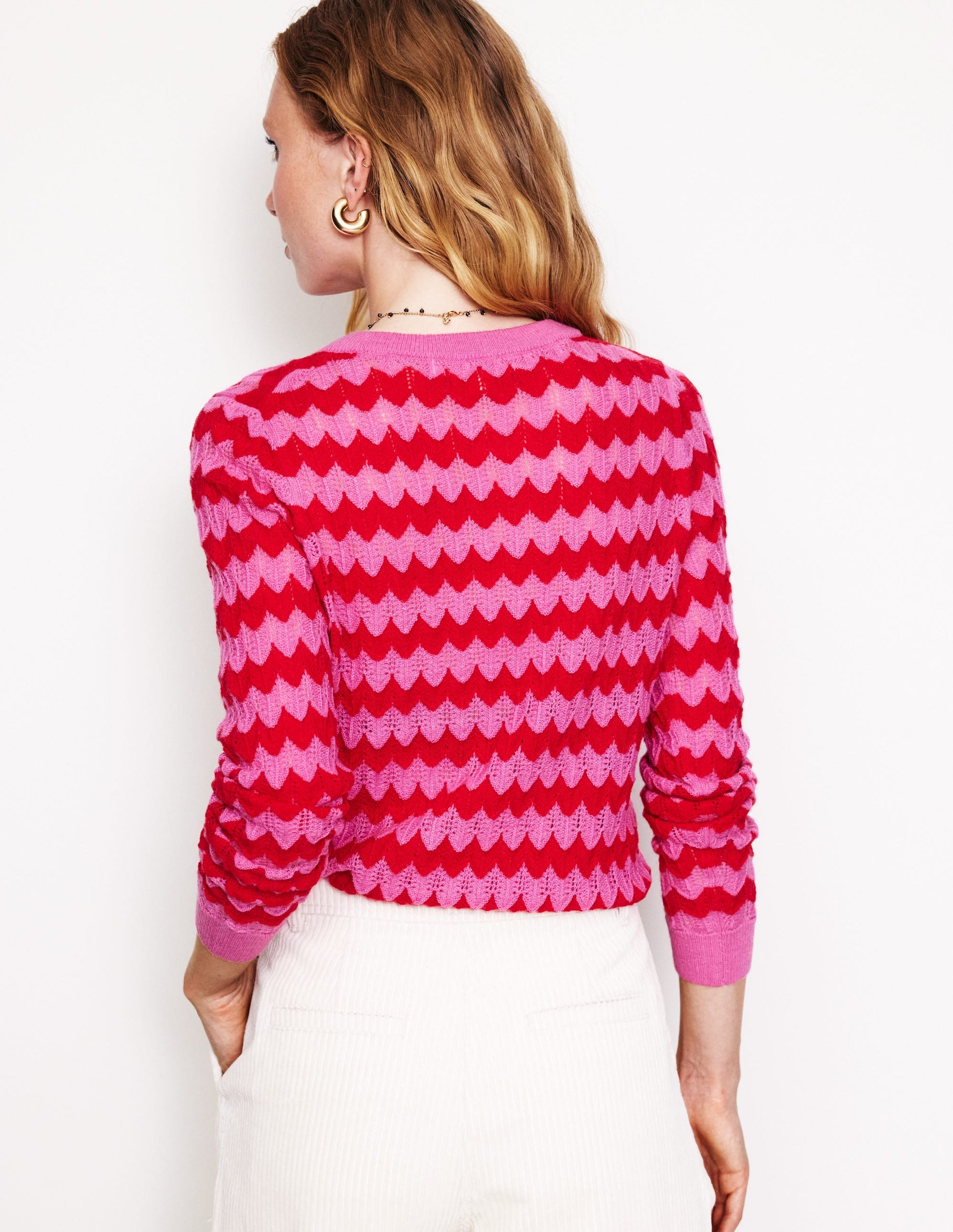 Fluffy Diagonal Stripe Sweater-Pink/ Red-3