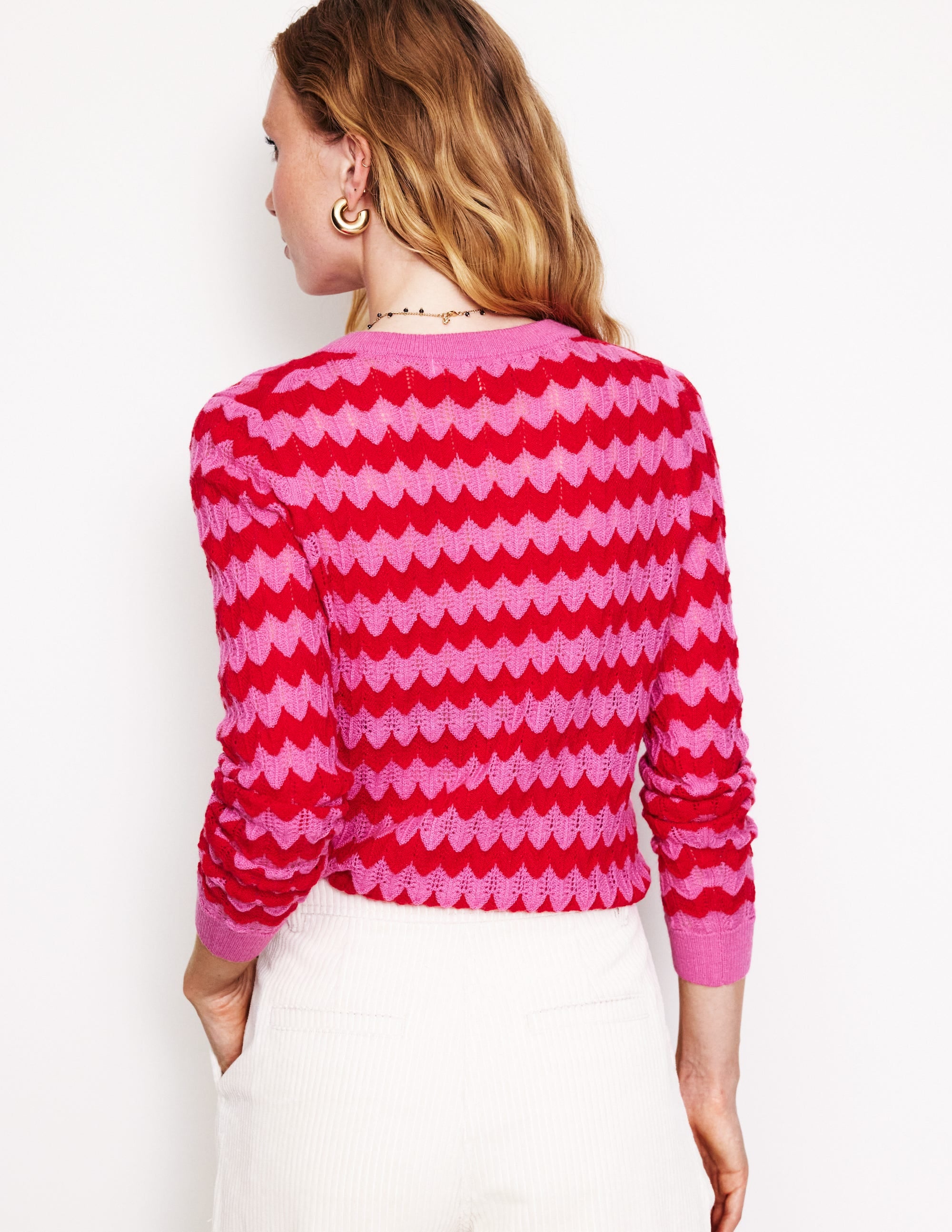 Fluffy Diagonal Stripe Sweater-Pink/ Red - Image 3