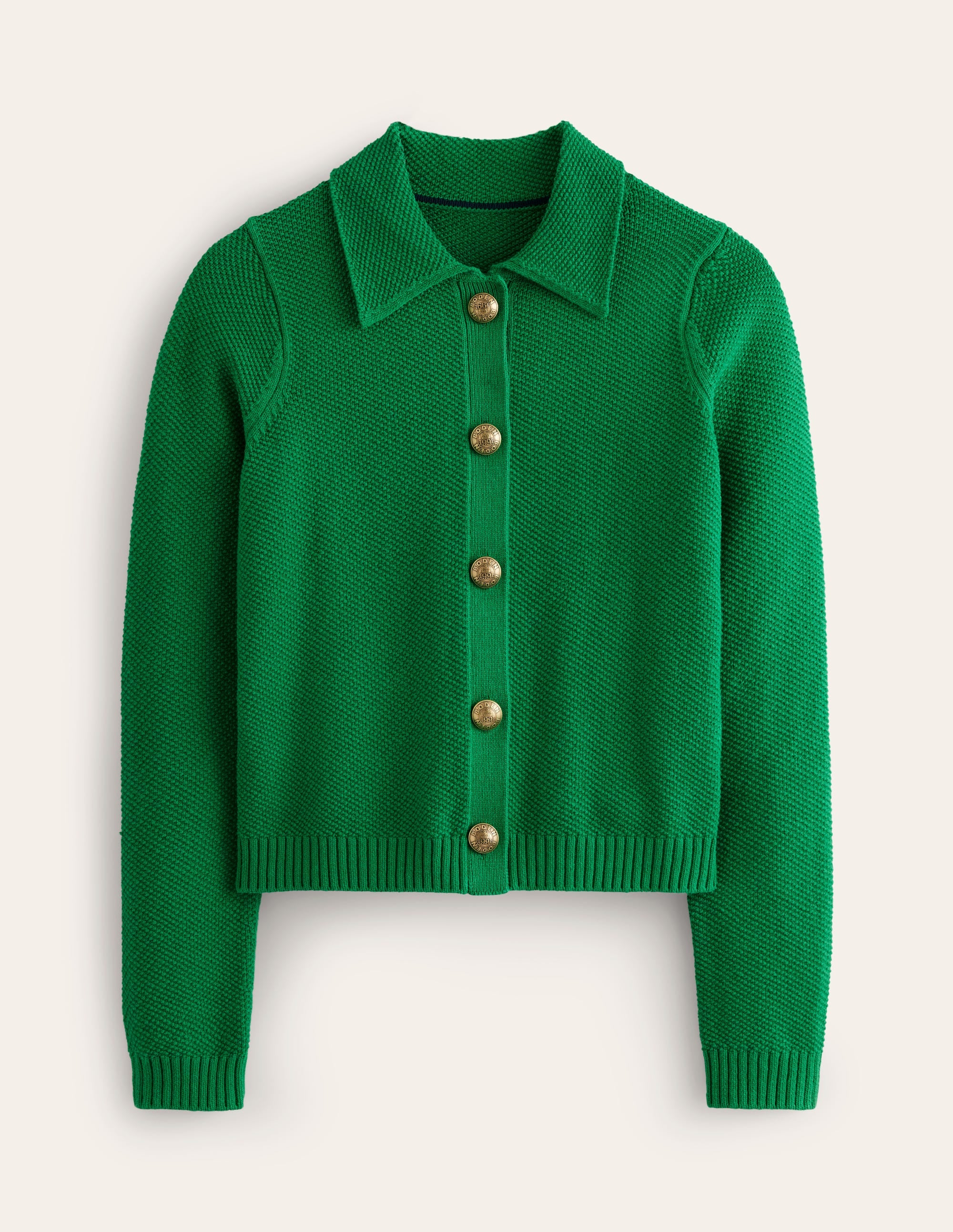 Collared Knitted Cardigan-Rich Emerald Green - Image 5