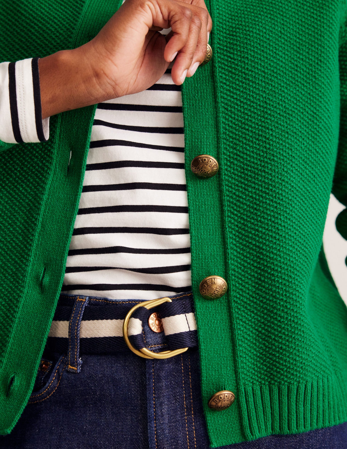 Collared Knitted Cardigan-Rich Emerald Green - Image 2