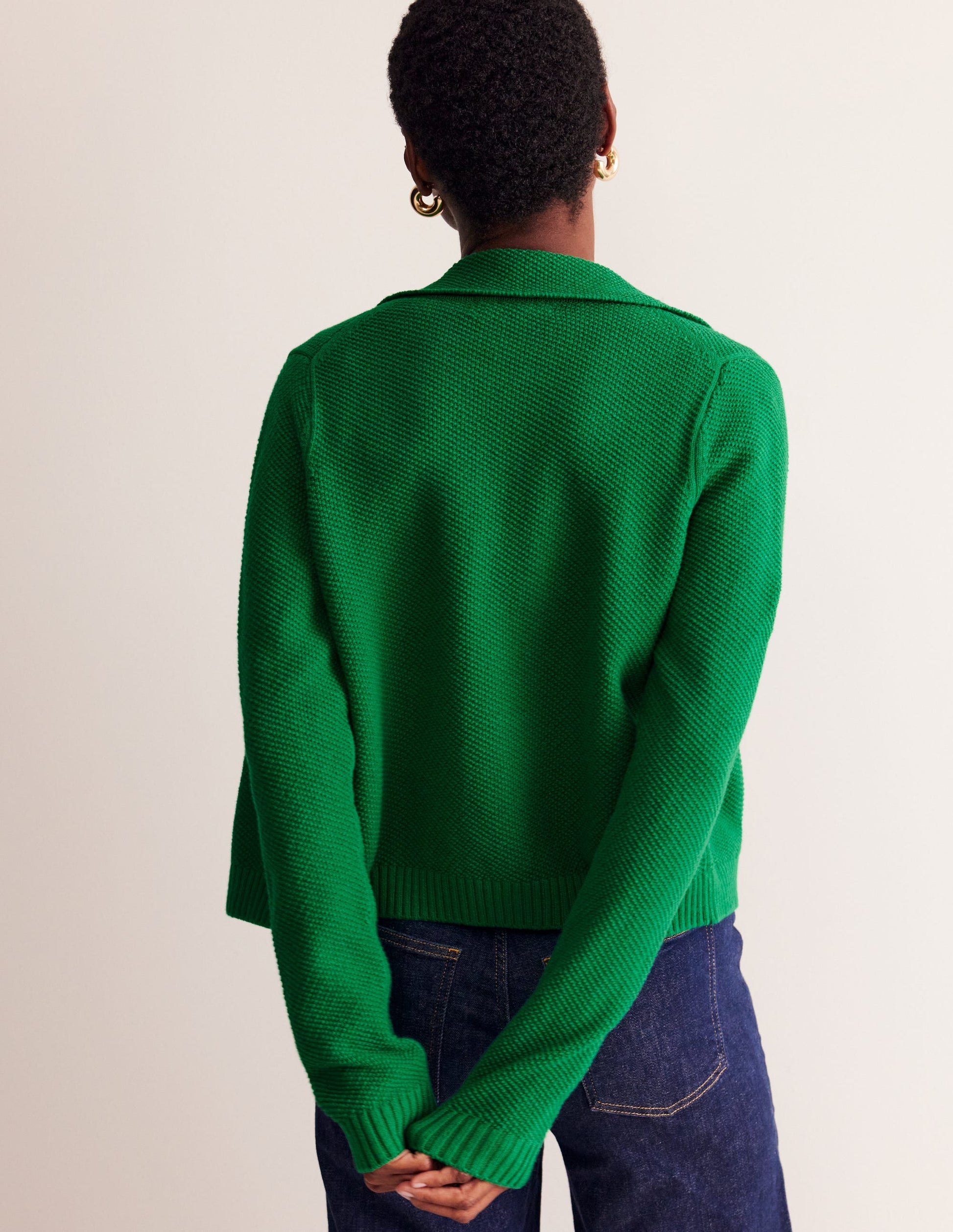 Collared Knitted Cardigan-Rich Emerald Green-3