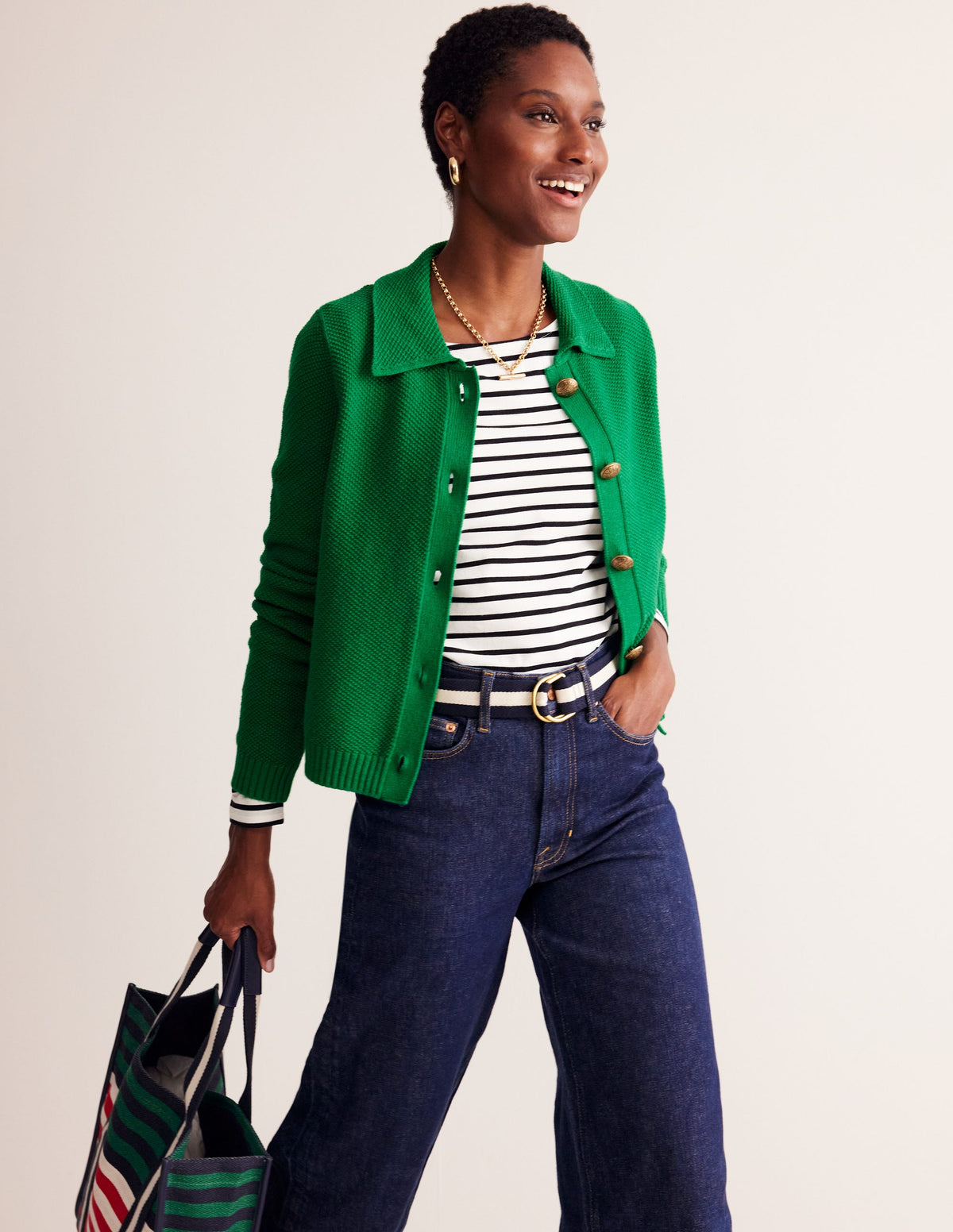 Collared Knitted Cardigan-Rich Emerald Green-4