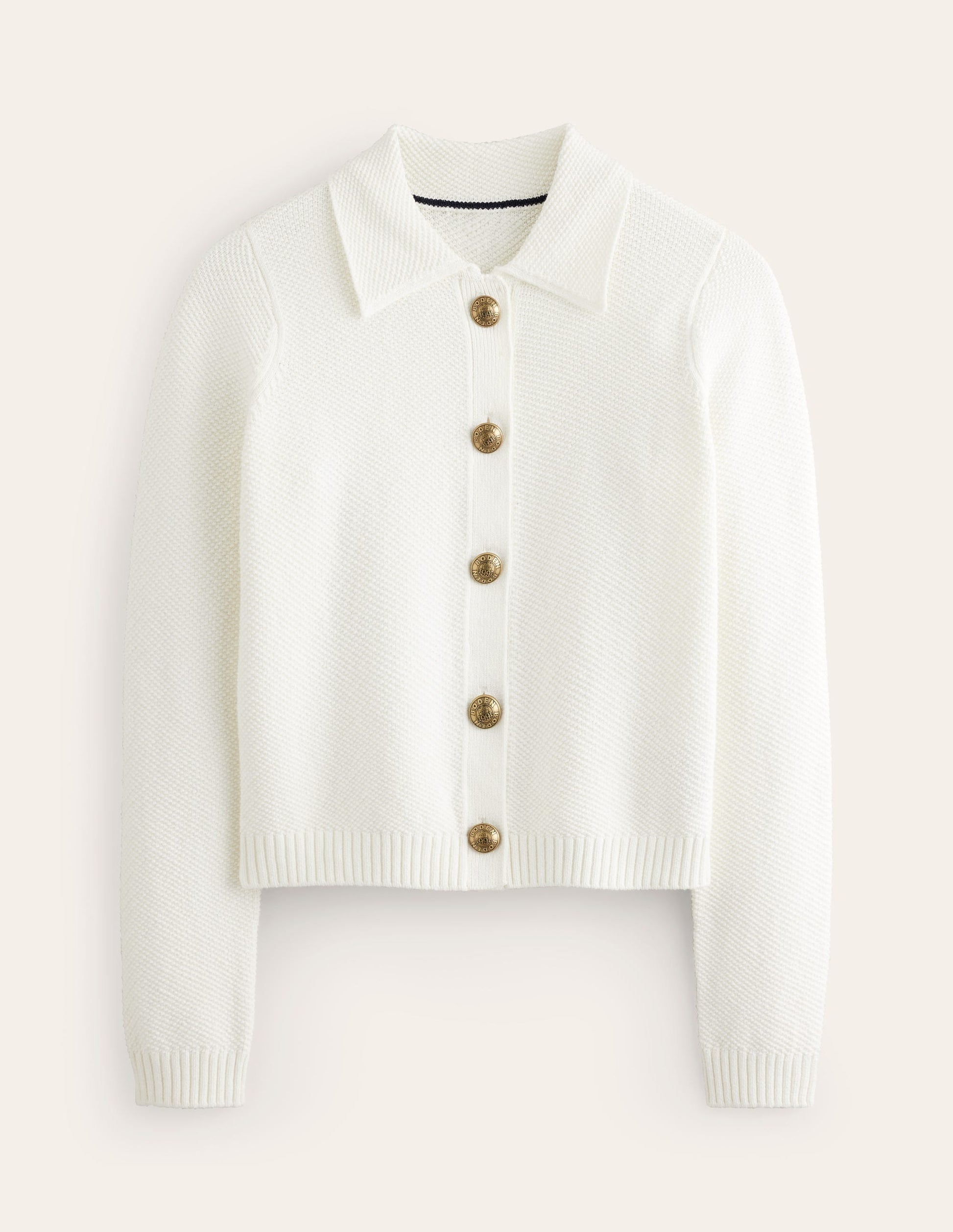 Collared Knitted Cardigan-Warm Ivory-5