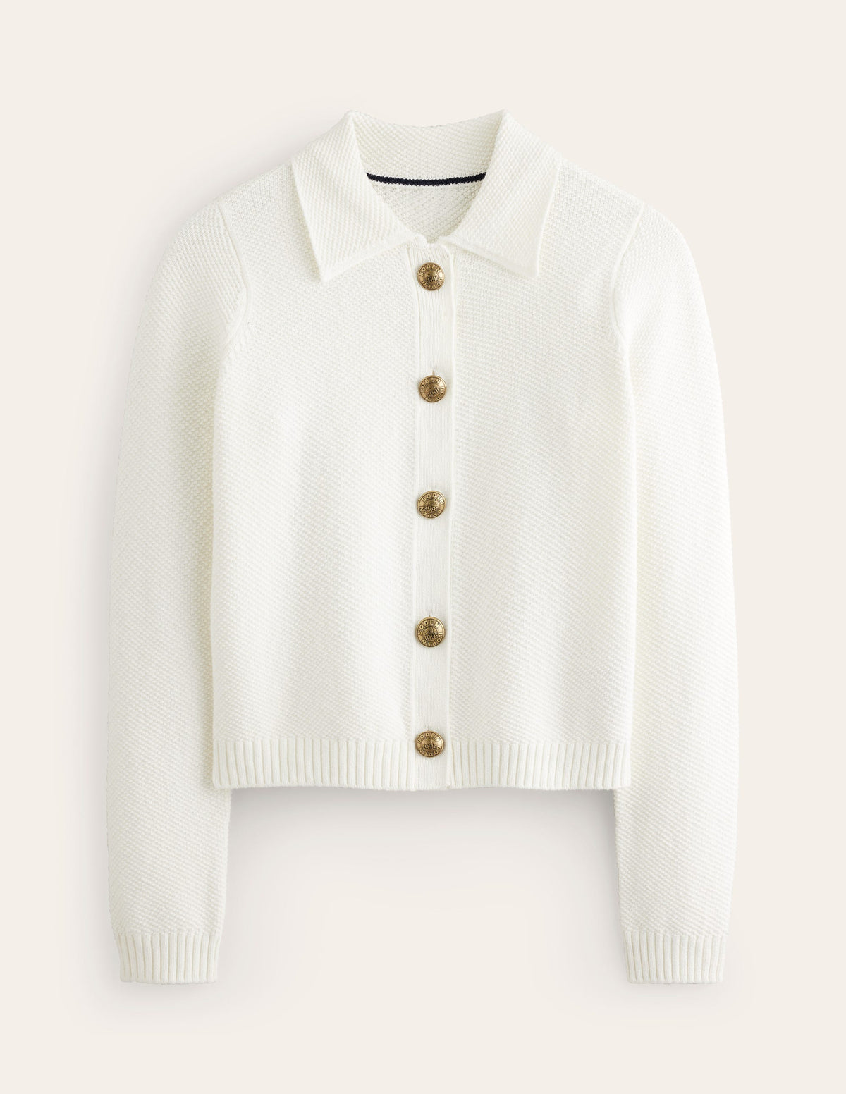 Collared Knitted Cardigan-Warm Ivory - Image 5