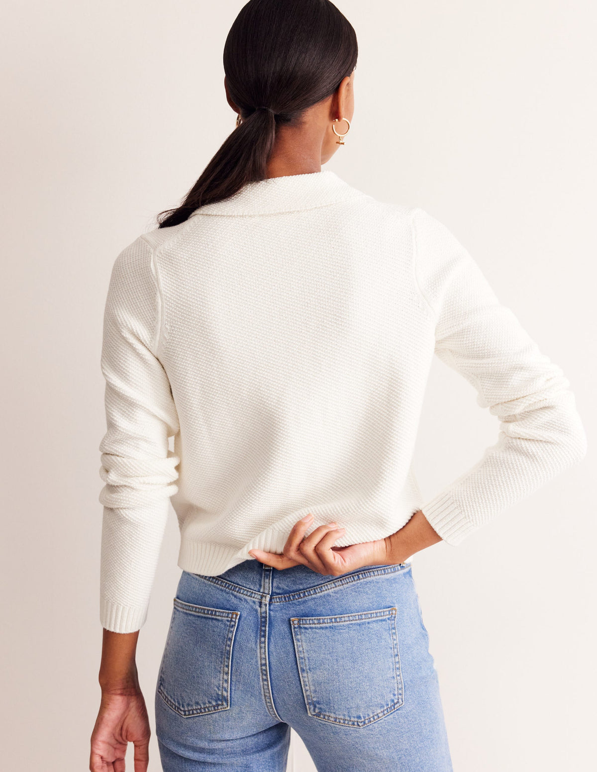 Collared Knitted Cardigan-Warm Ivory-3