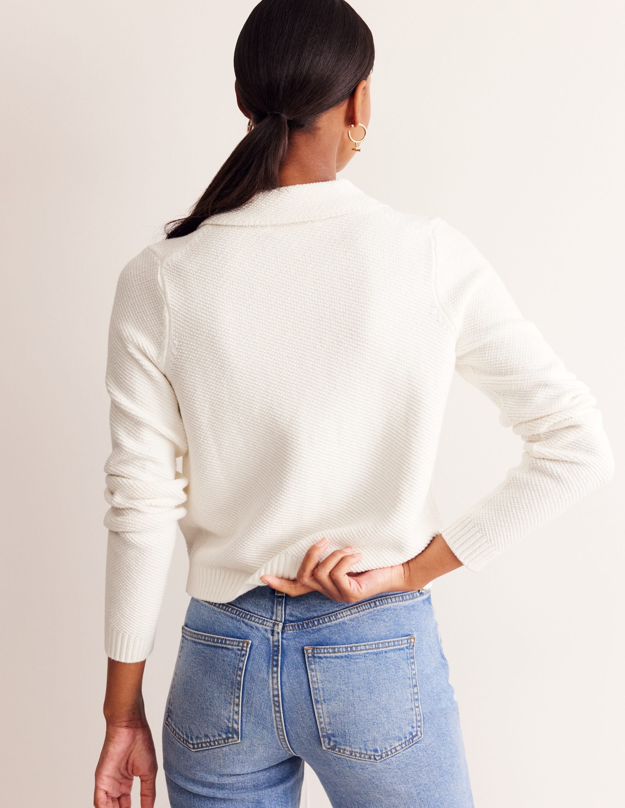 Collared Knitted Cardigan-Warm Ivory - Image 3