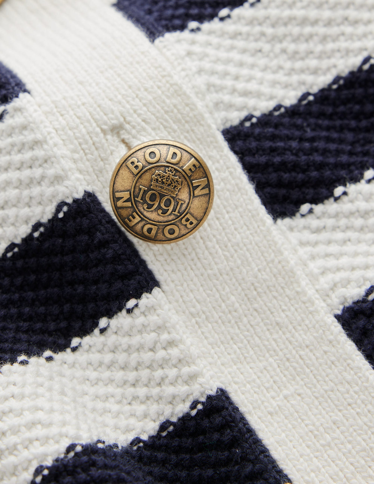 Collared Knitted Cardigan-Navy/ Ivory - Image 6