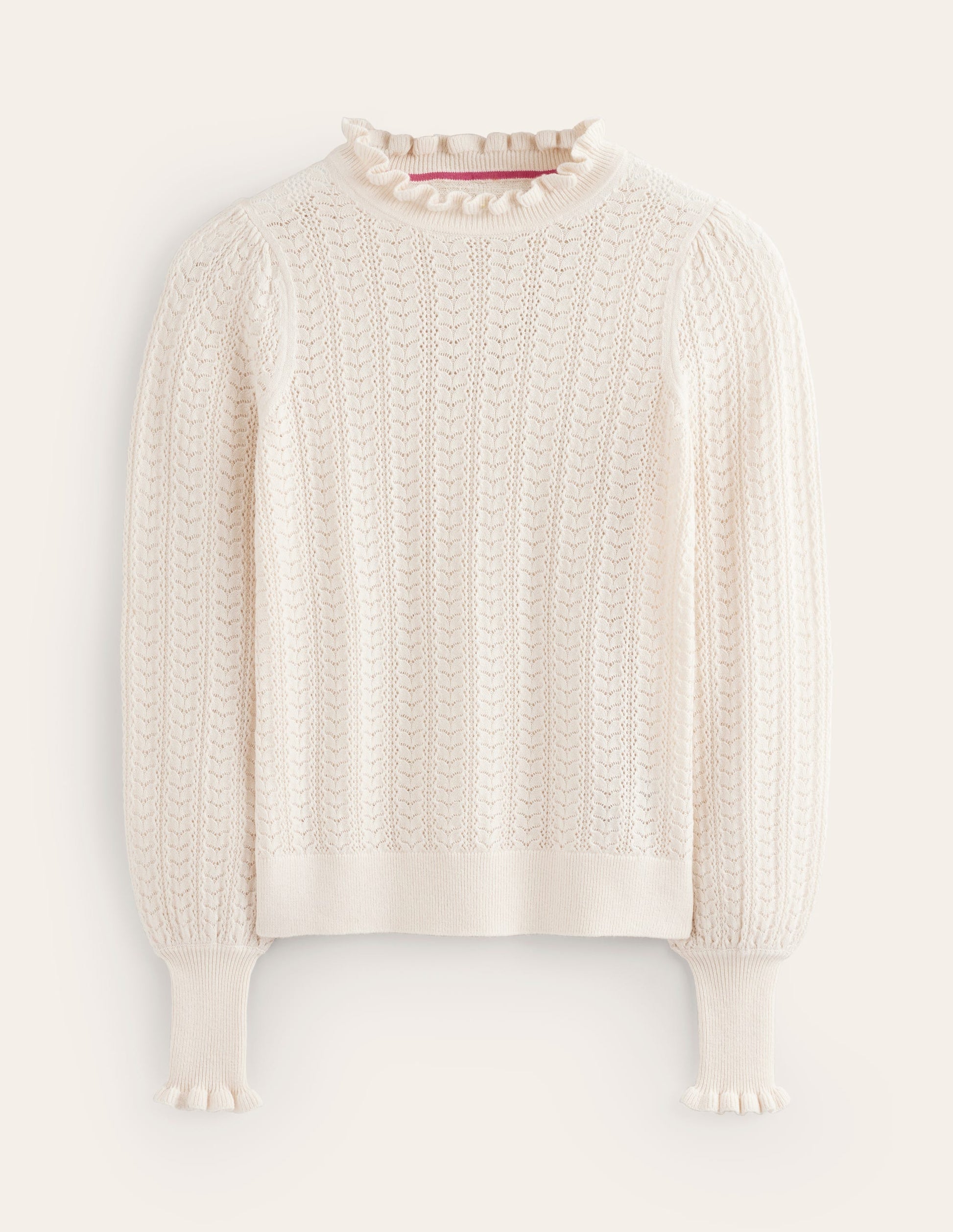 Tia Pointelle Frilled Sweater-Warm Ivory-5