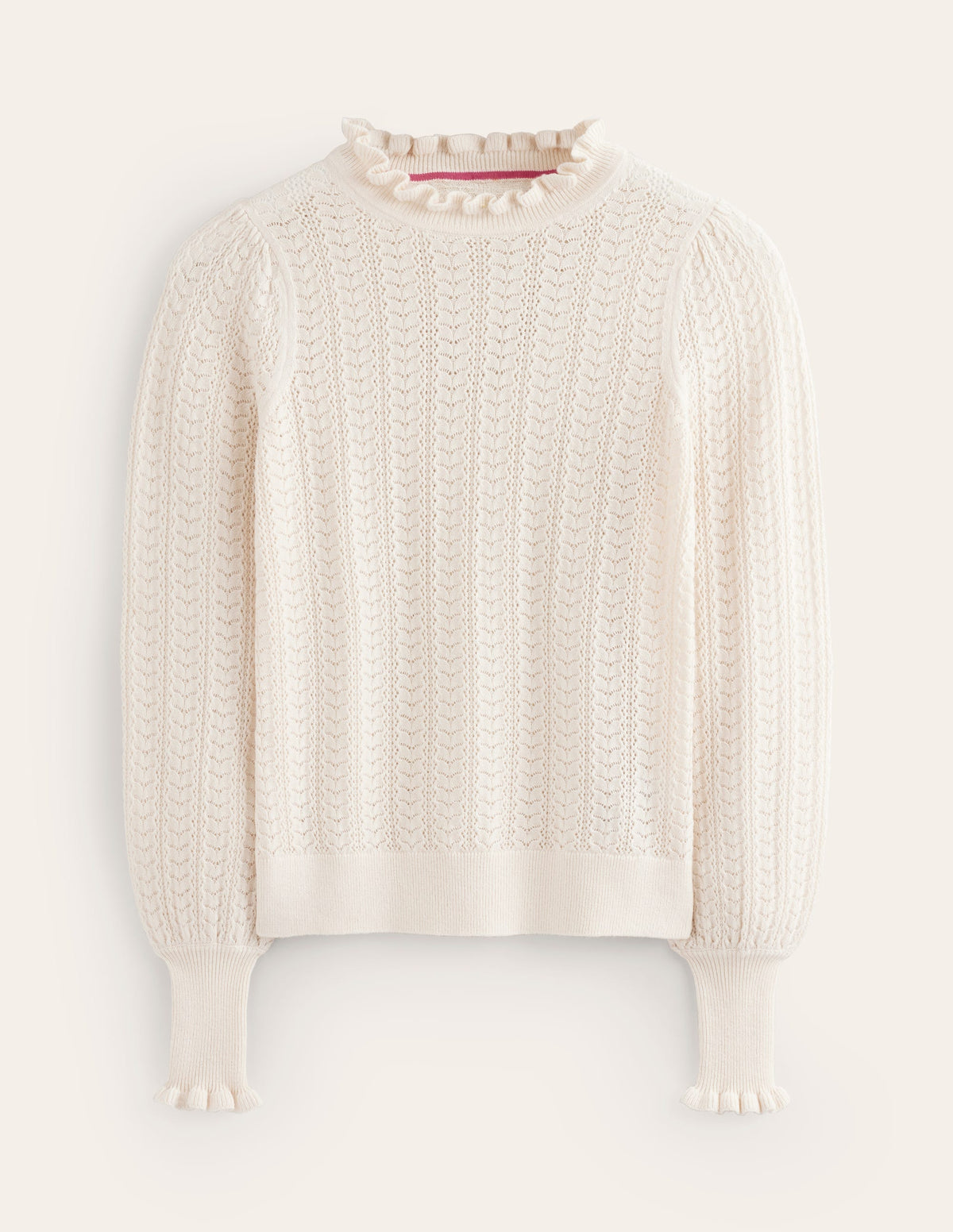 Tia Pointelle Frilled Sweater-Warm Ivory - Image 5