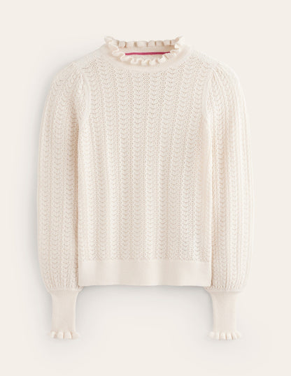 Tia Pointelle Frilled Sweater-Warm Ivory-5