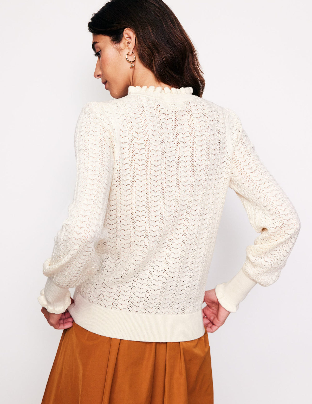 Tia Pointelle Frilled Sweater-Warm Ivory - Image 3