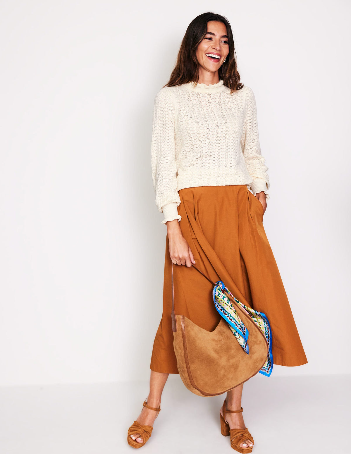 Tia Pointelle Frilled Sweater-Warm Ivory - Image 4