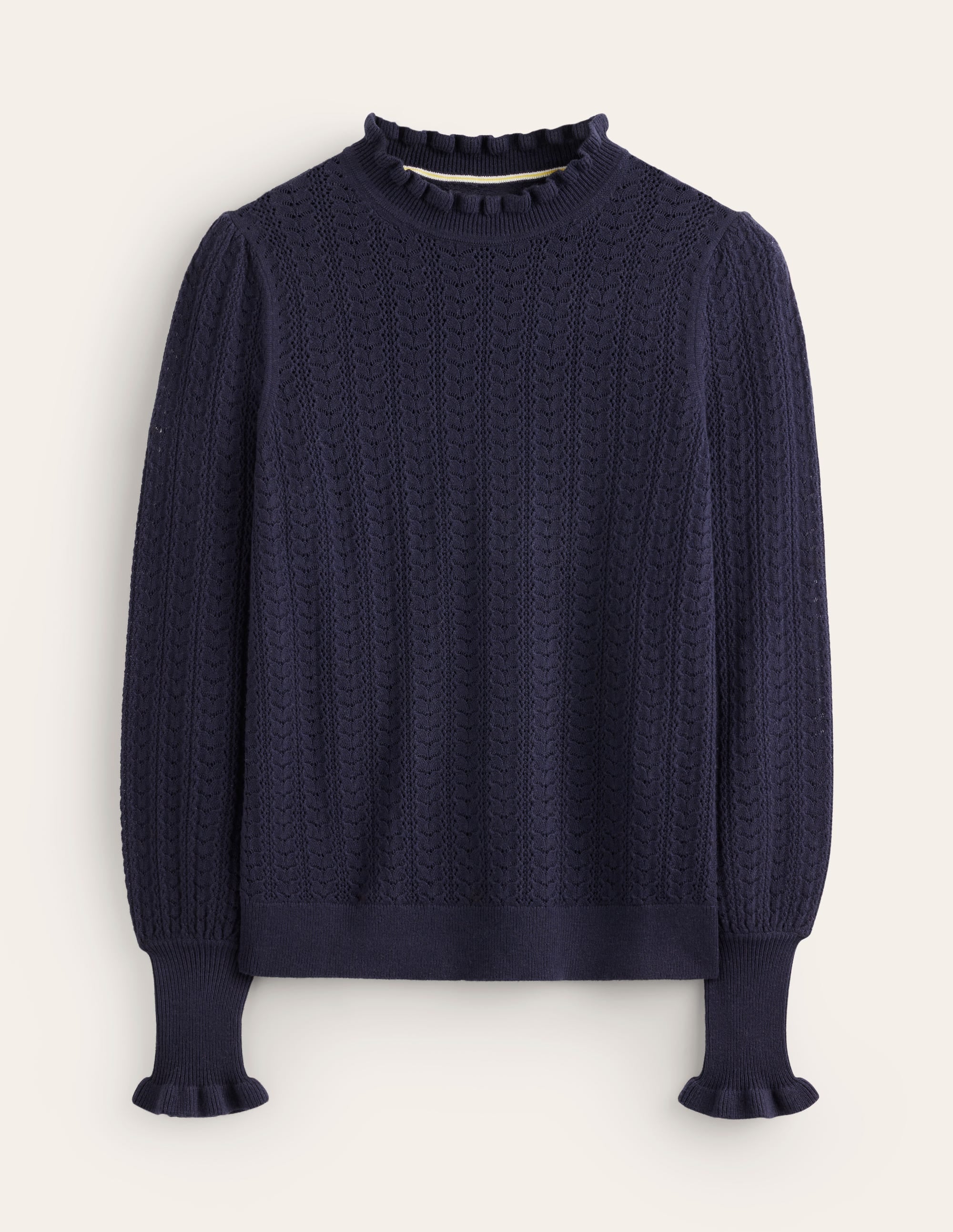 Tia Pointelle Frilled Sweater-Navy - Image 5