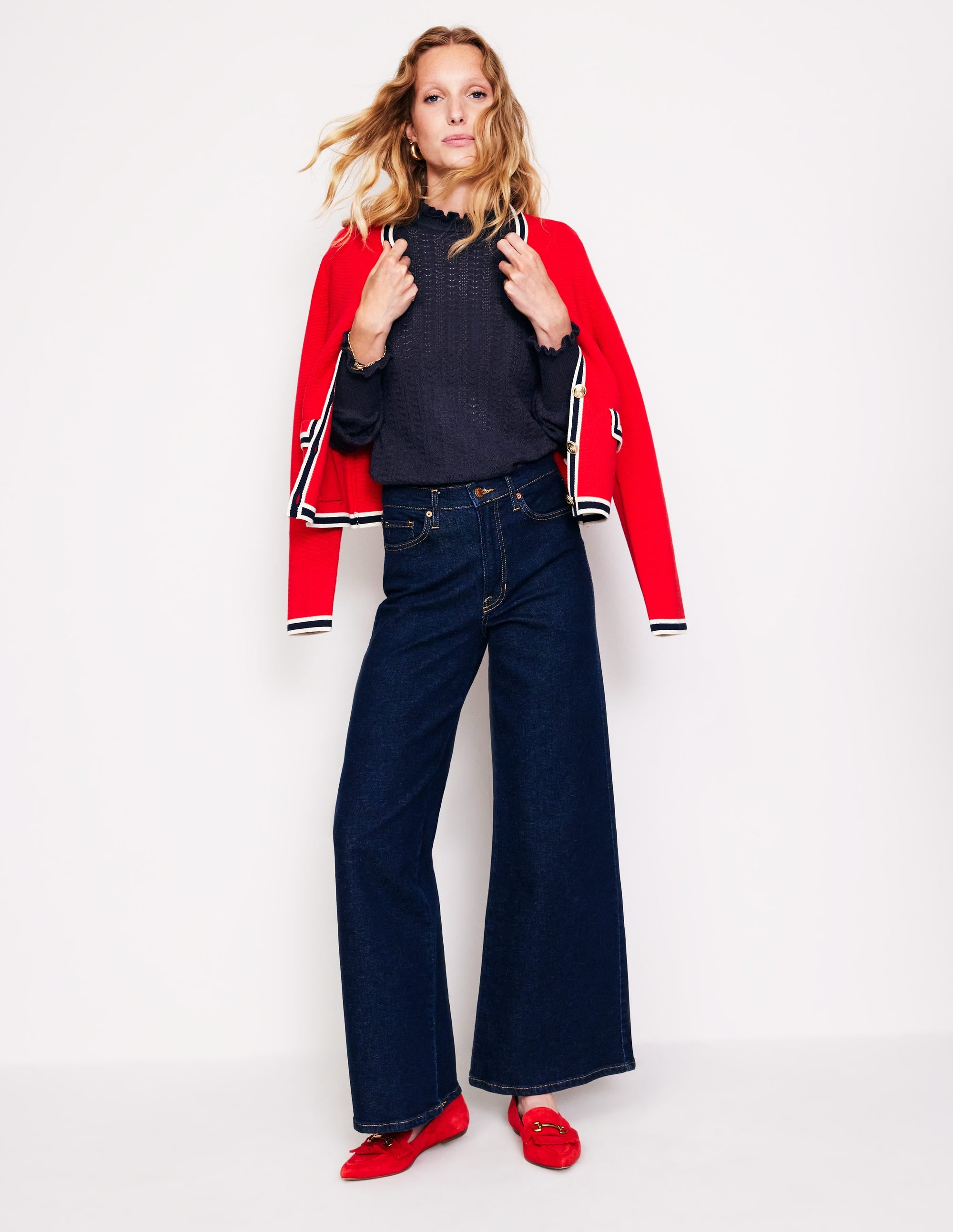 Tia Pointelle Frilled Sweater-Navy - Image 4