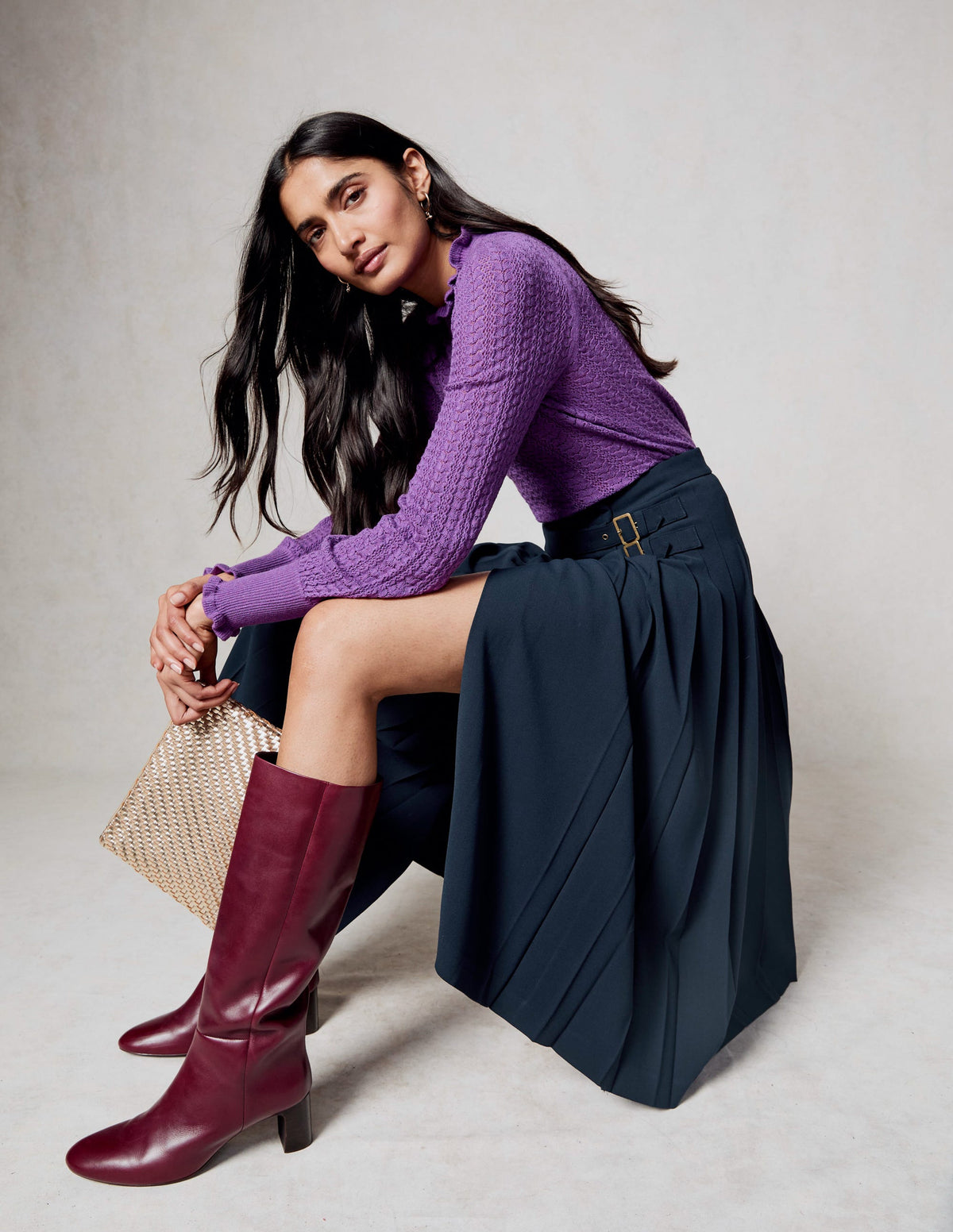 Tia Pointelle Frilled Sweater-Ameythyst Purple - Image 5