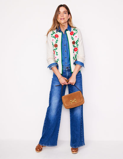 Flower Embroidered Cardigan-Warm Ivory