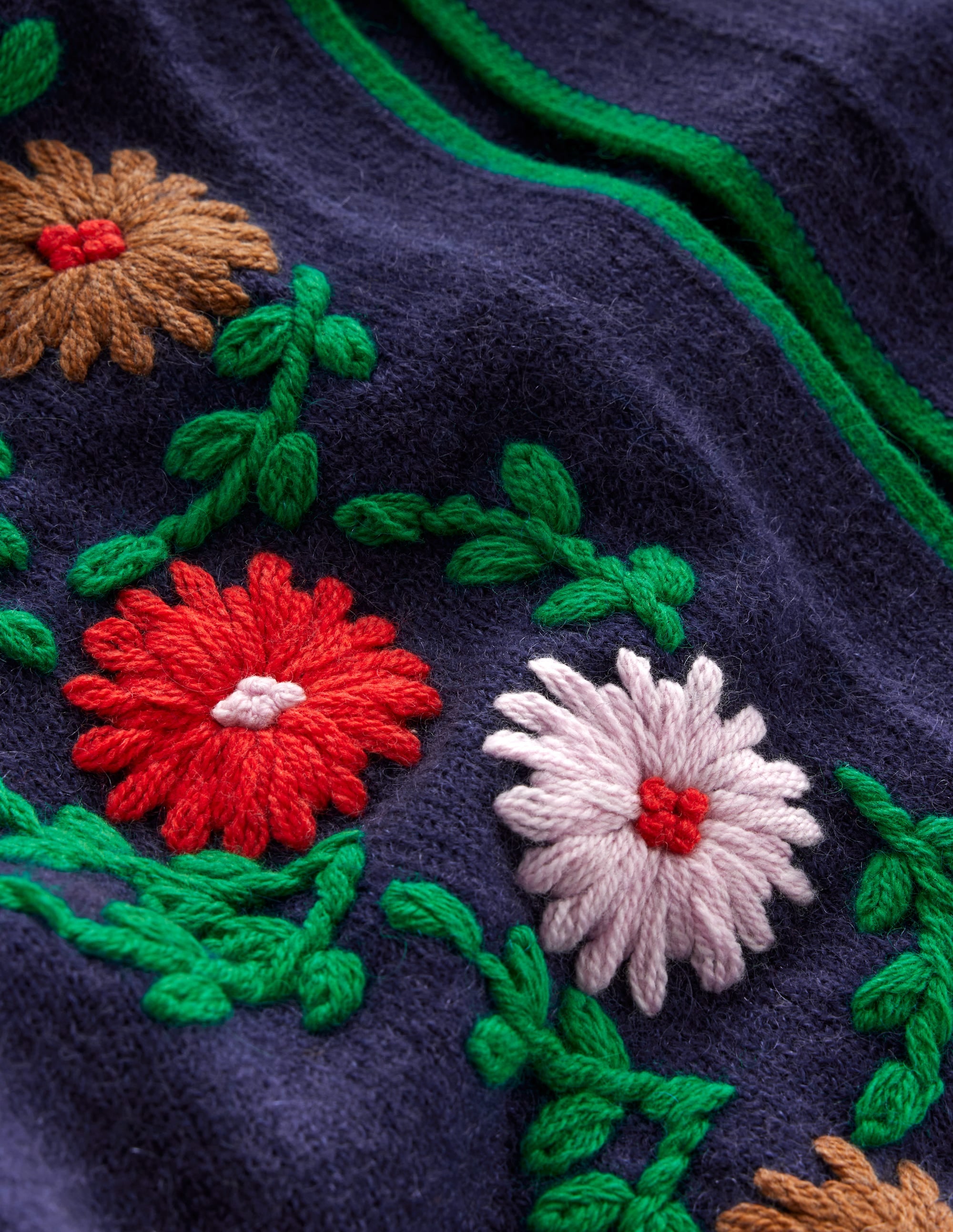 Flower Embroidered Cardigan-Navy - Image 6