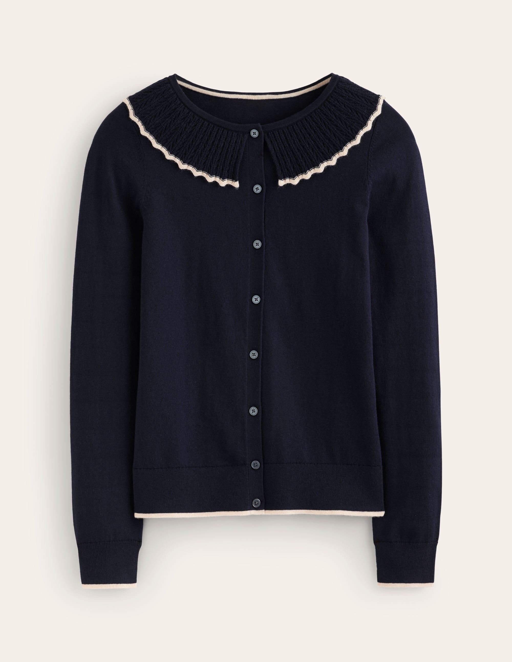 Frill Collared Cardigan-Navy - Image 5