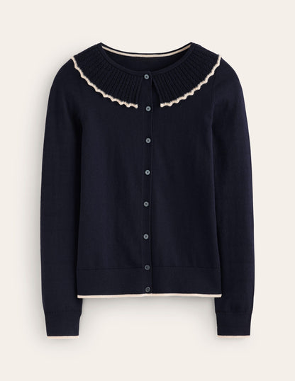 Frill Collared Cardigan-Navy