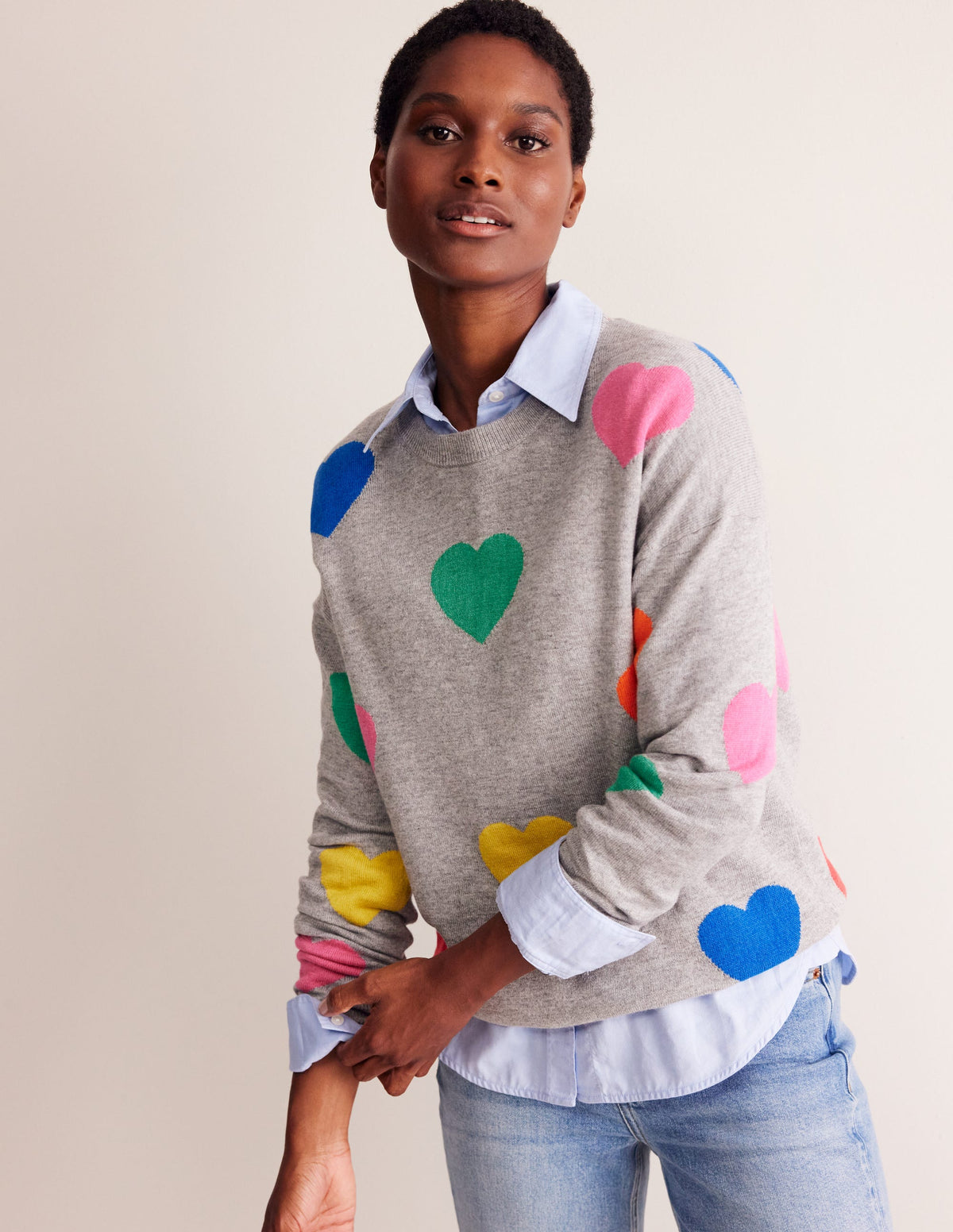 Natasha Novelty Sweater-Grey, Hearts - Image 5