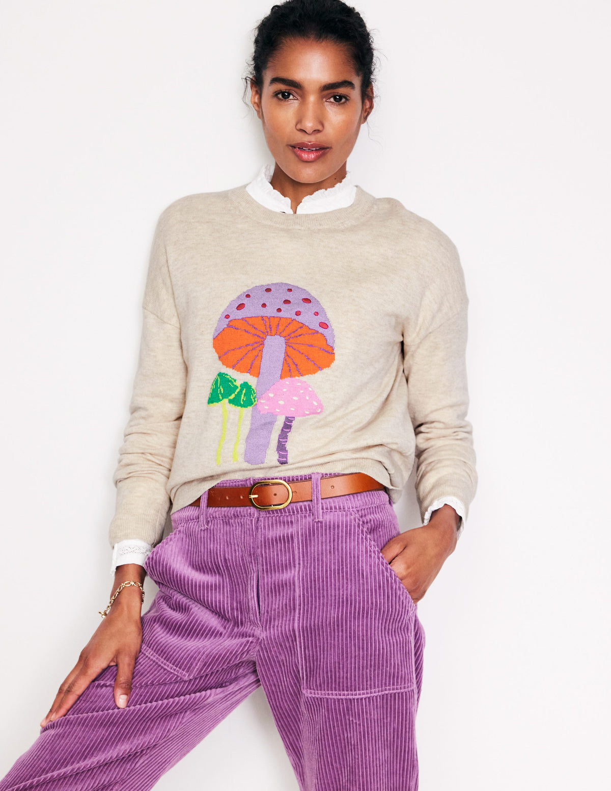 Natasha Novelty Sweater-Oatmeal, Mushrooms-1