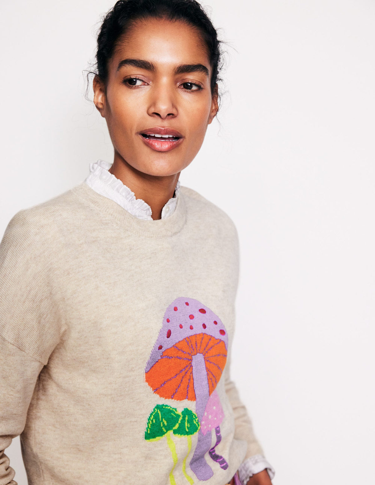 Natasha Novelty Sweater-Oatmeal, Mushrooms - Image 2
