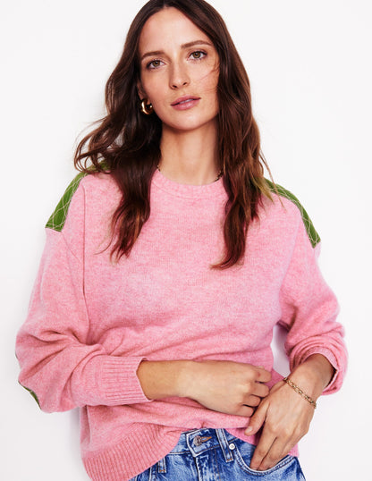 Quilted Patch Jumper-Old Rose Pink