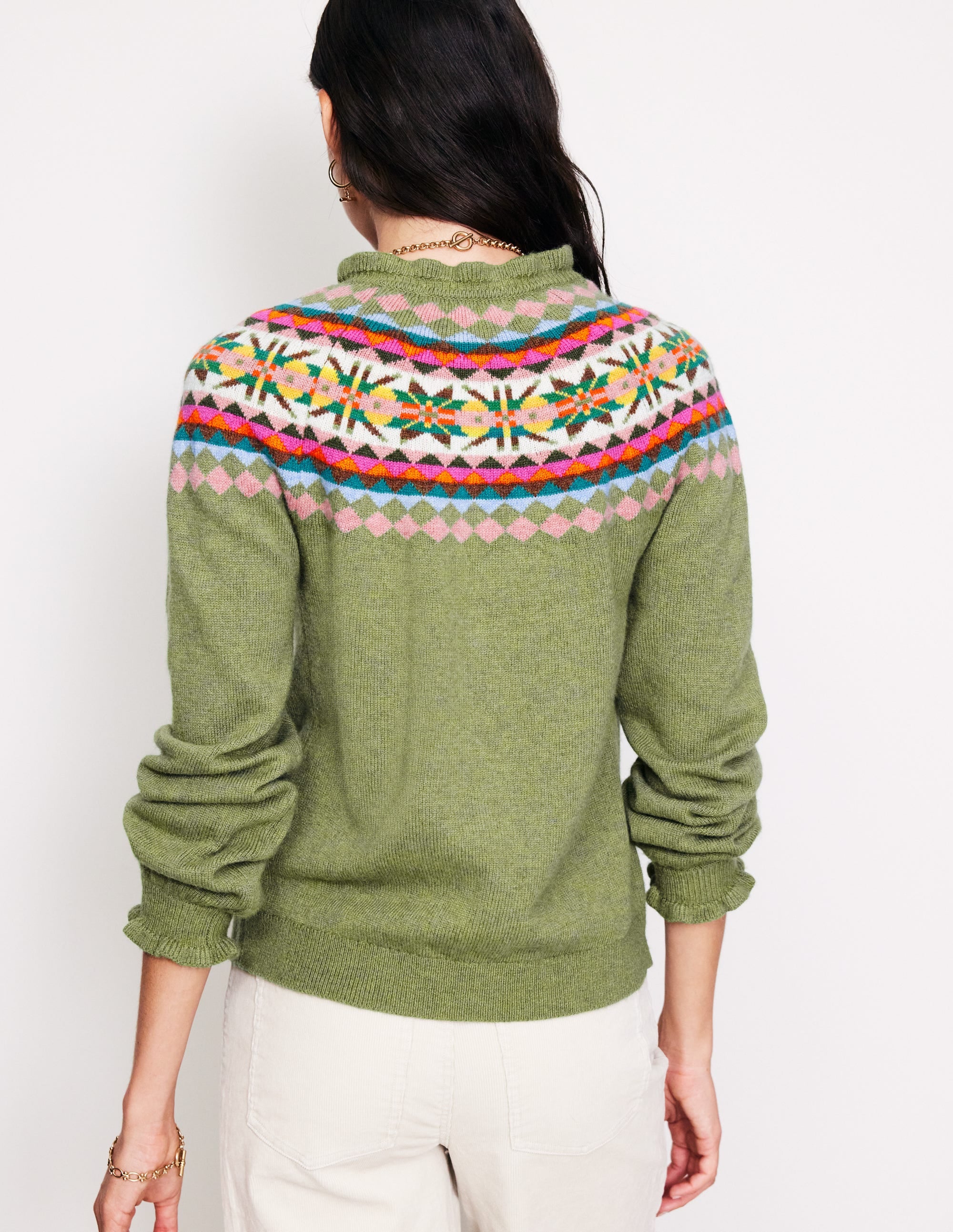 Fae Fair Isle Frilled Cardigan-Green - Image 3