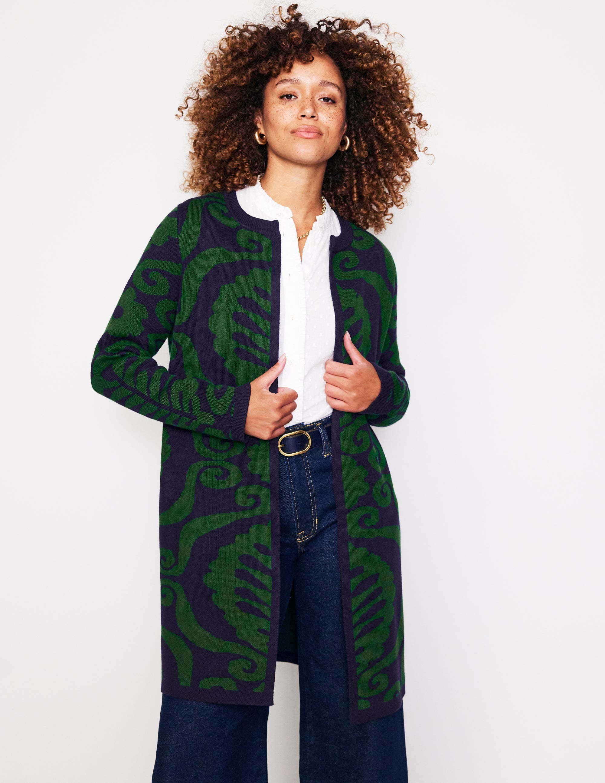 Edge to Edge Coatigan-Pine, Floral Birdseye Jacquard - Image 1