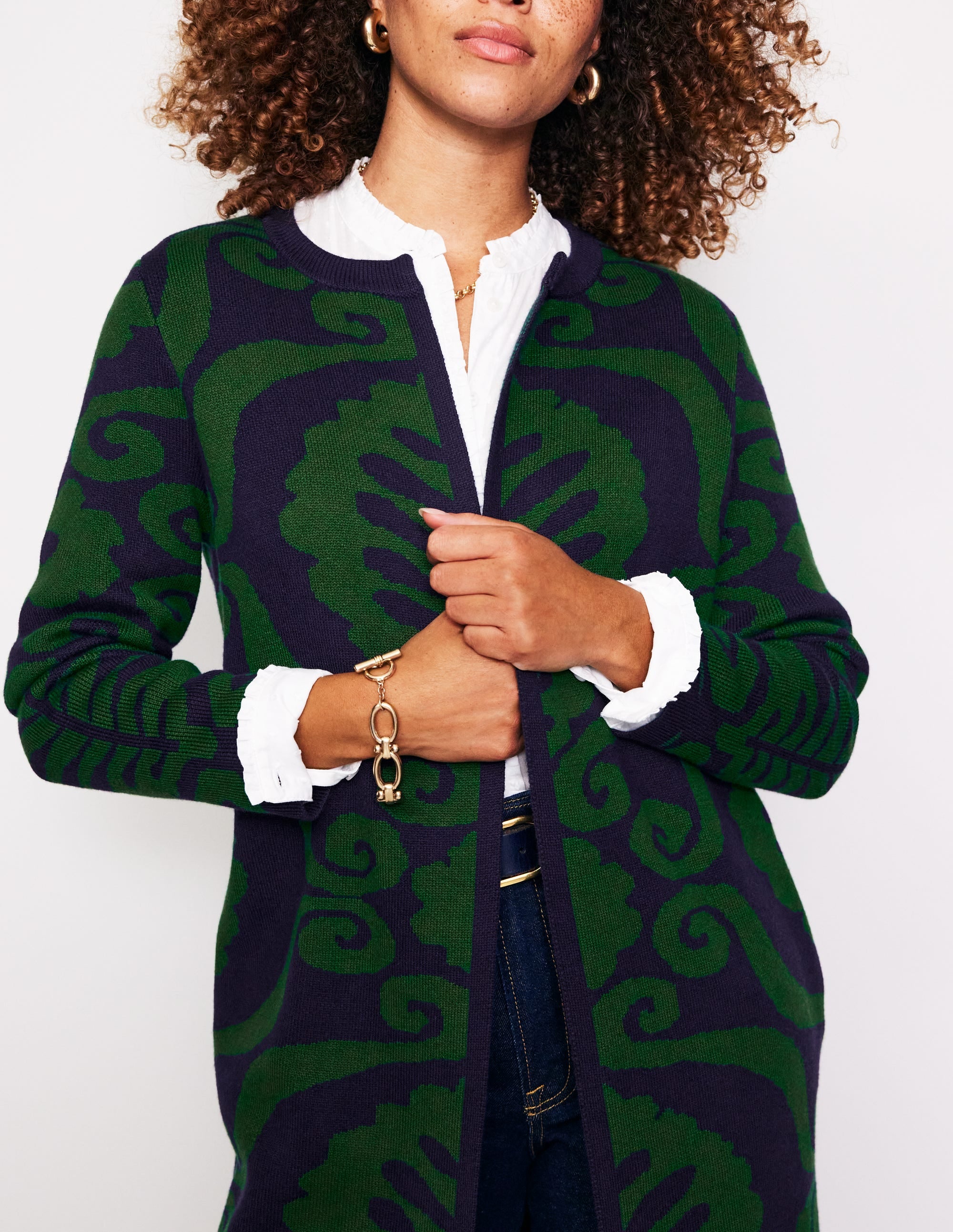 Edge to Edge Coatigan-Pine, Floral Birdseye Jacquard - Image 2