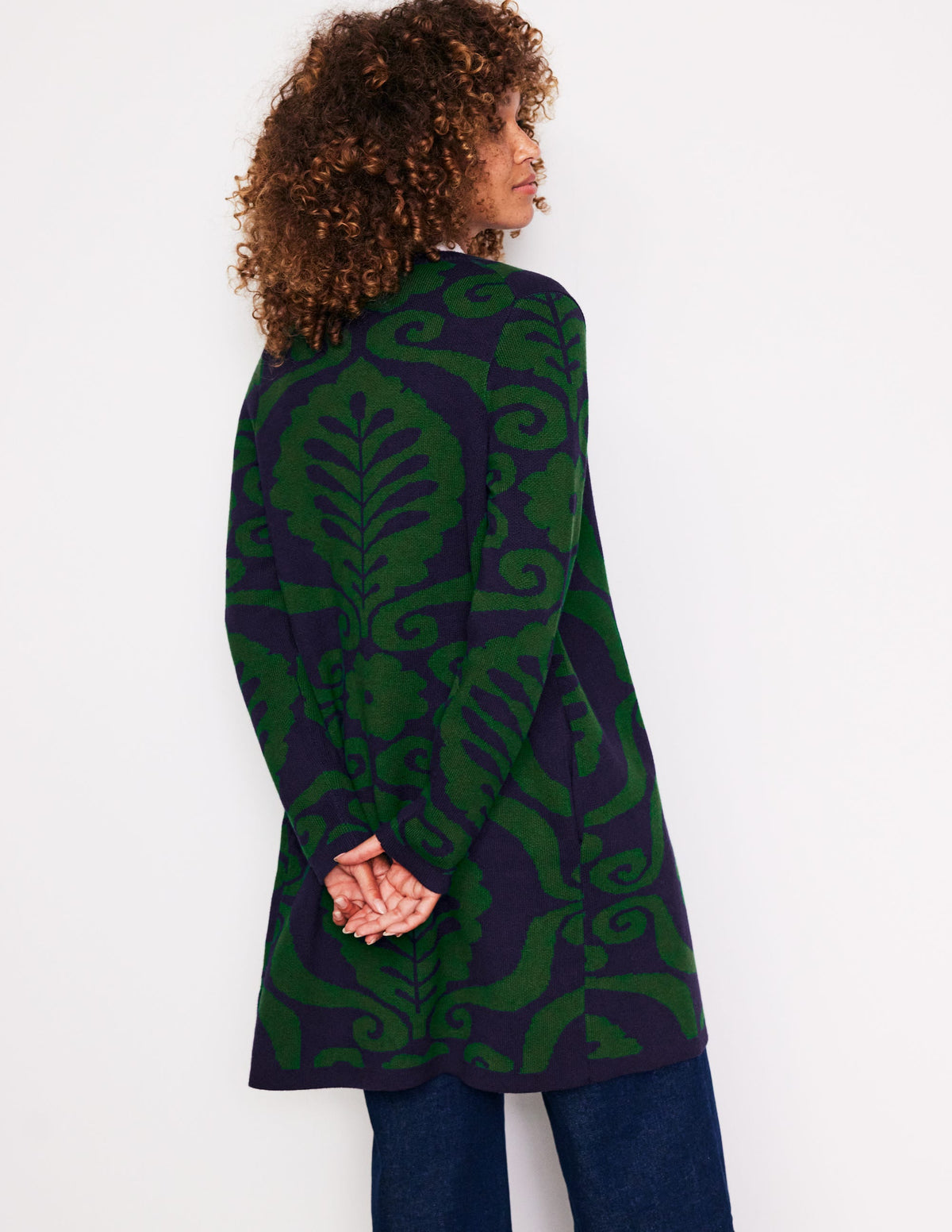 Edge to Edge Coatigan-Pine, Floral Birdseye Jacquard - Image 3