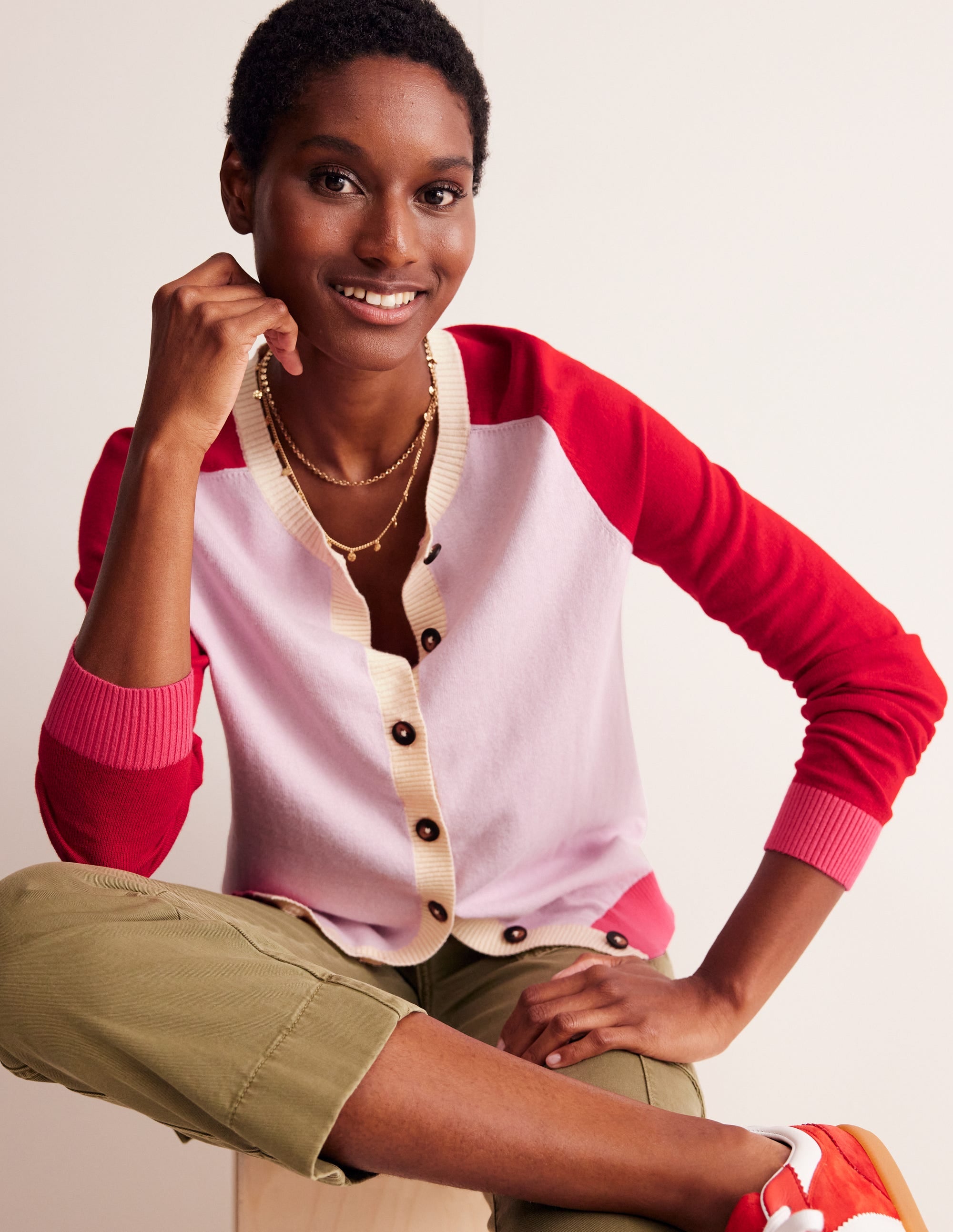 Meg Raglan Sleeve Cardigan-Soft Lavender, Colourblock - Image 1