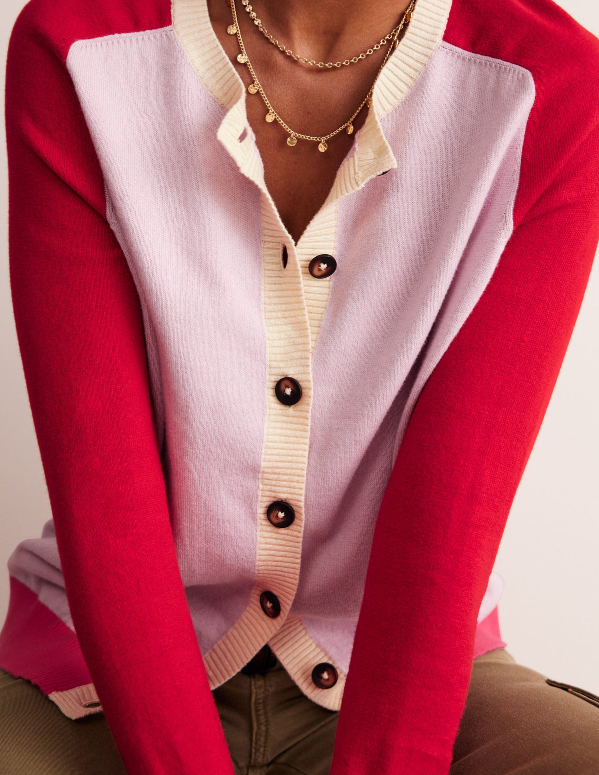 Meg Raglan Sleeve Cardigan-Soft Lavender, Colourblock - Image 2